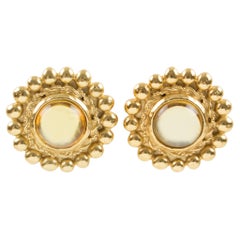 Sonia Rykiel Jeweled Clip Earrings with Yellow Resin Cabochons
