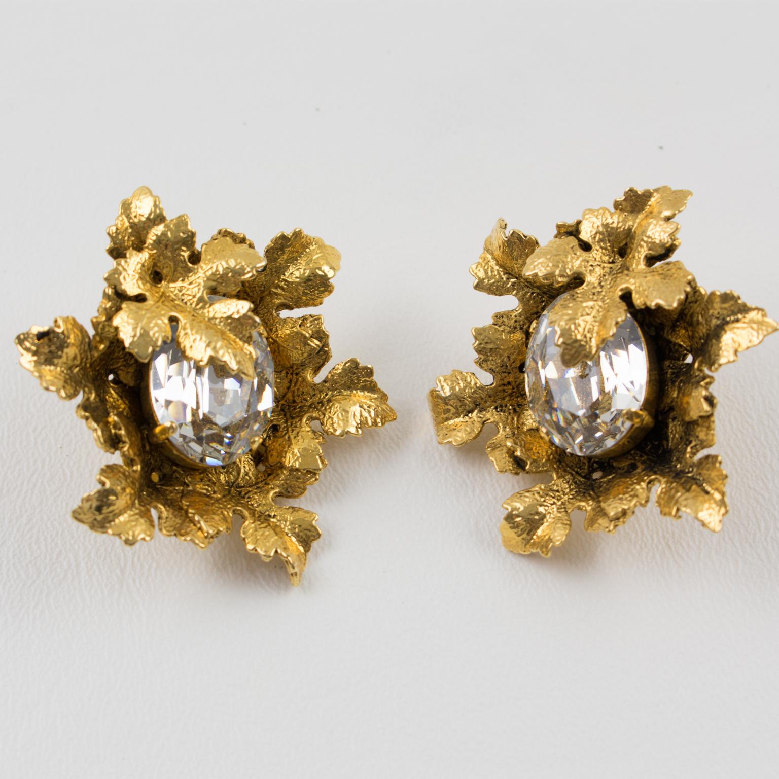 Modern Sonia Rykiel Jeweled Leaves Clip Earrings