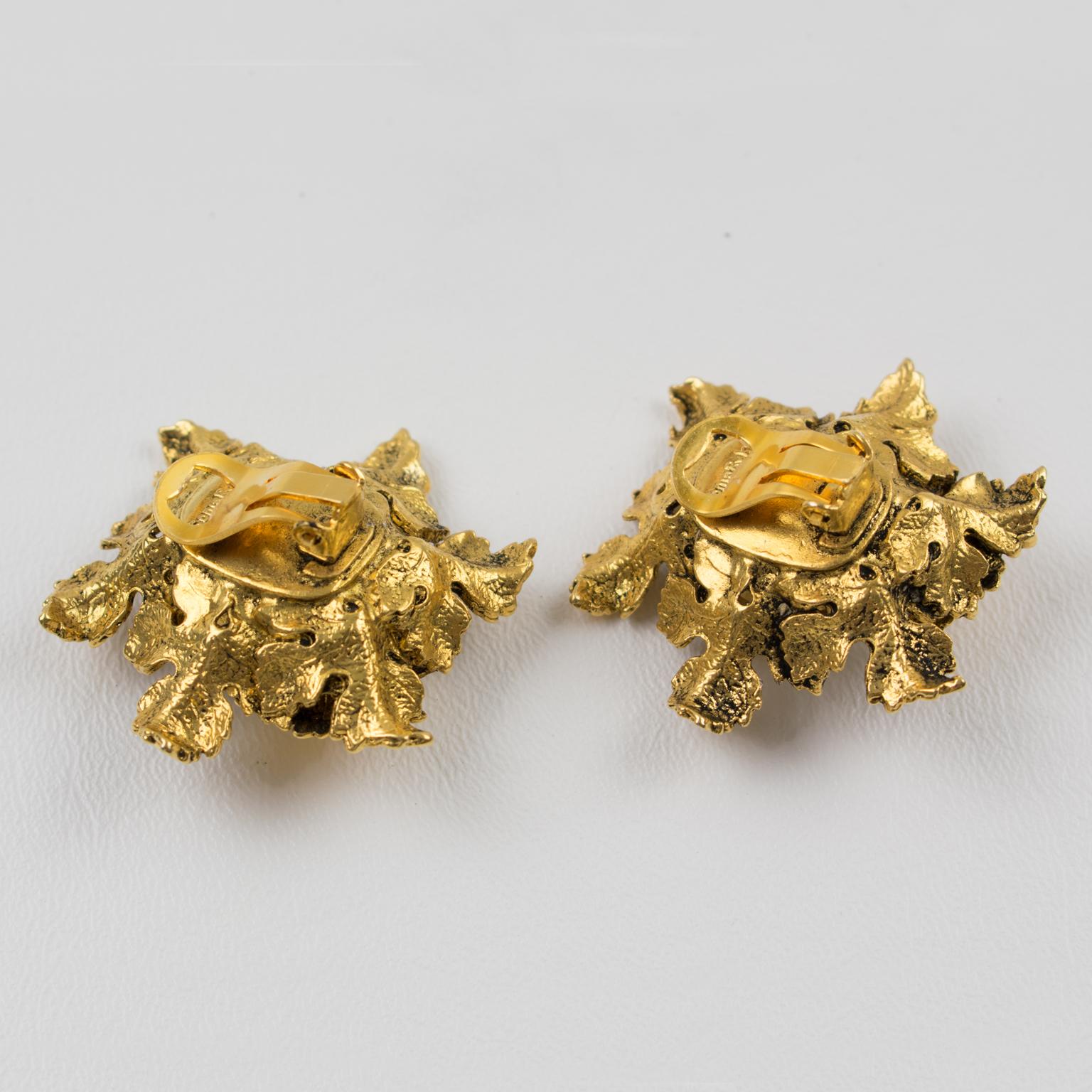 Sonia Rykiel Jeweled Leaves Clip Earrings In Excellent Condition In Atlanta, GA