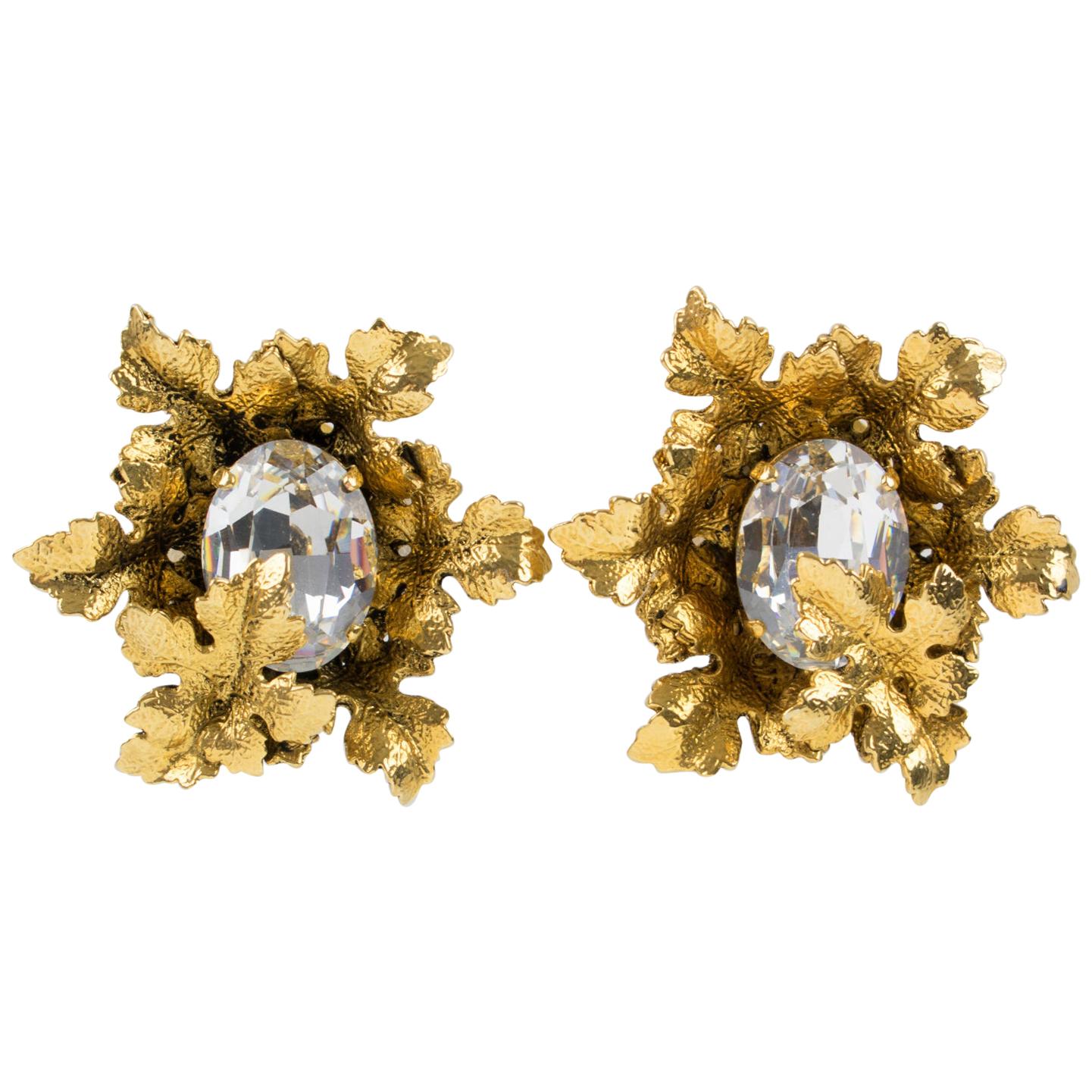 Sonia Rykiel Jeweled Leaves Clip Earrings