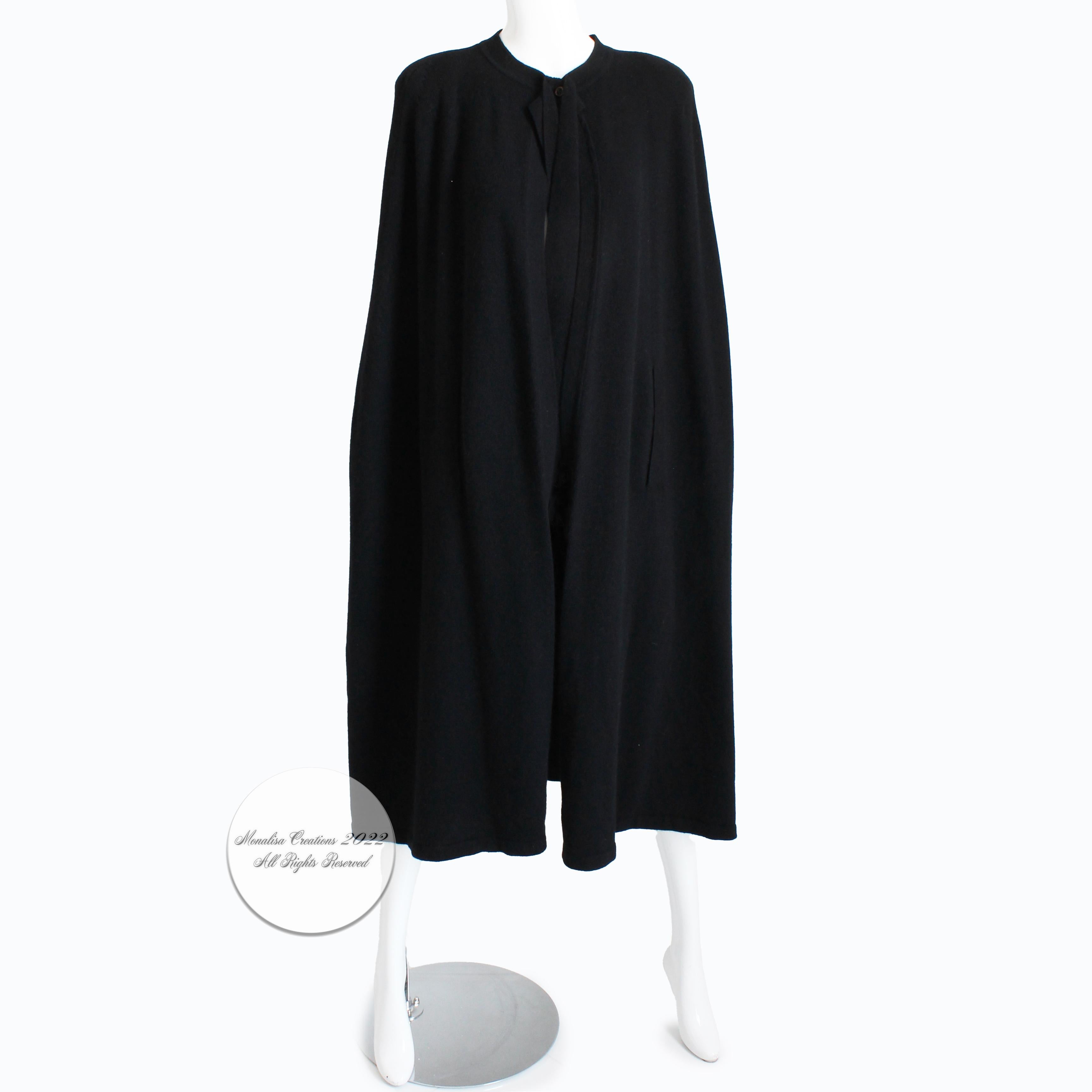 Sonia Rykiel Long Cape Black Lambswool Angora Knit Vintage 1990s 1