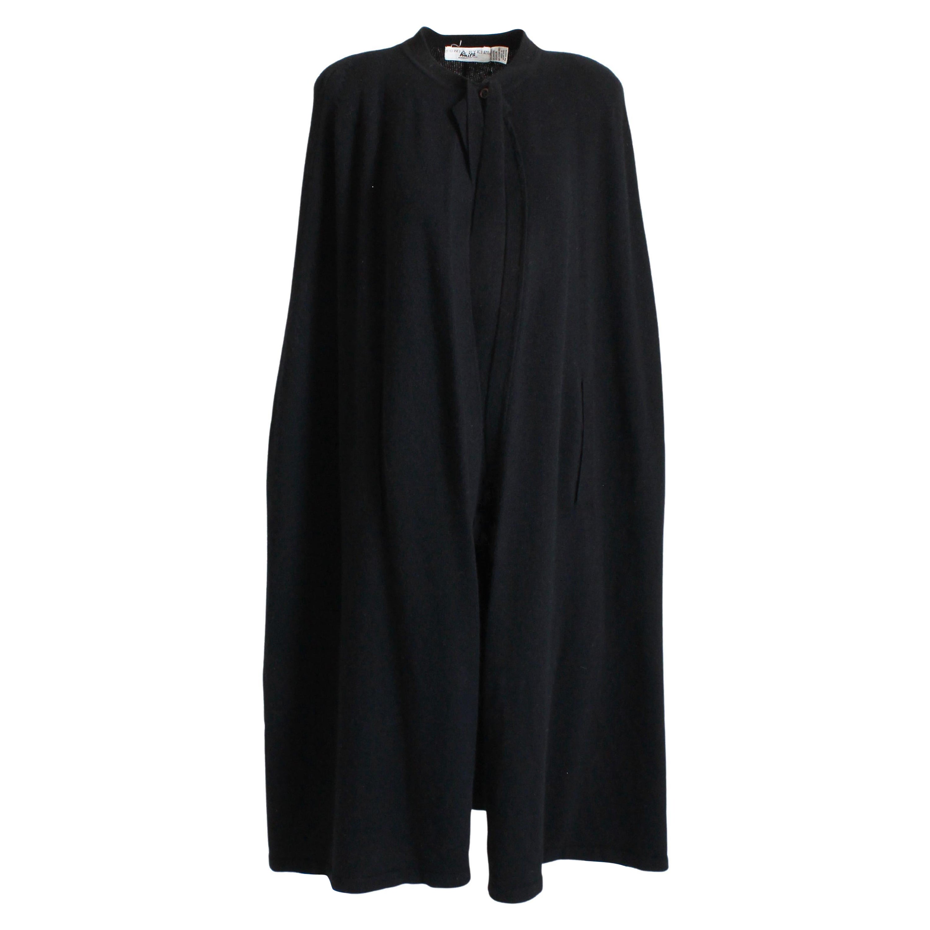Sonia Rykiel Long Cape Black Lambswool Angora Knit Vintage 1990s