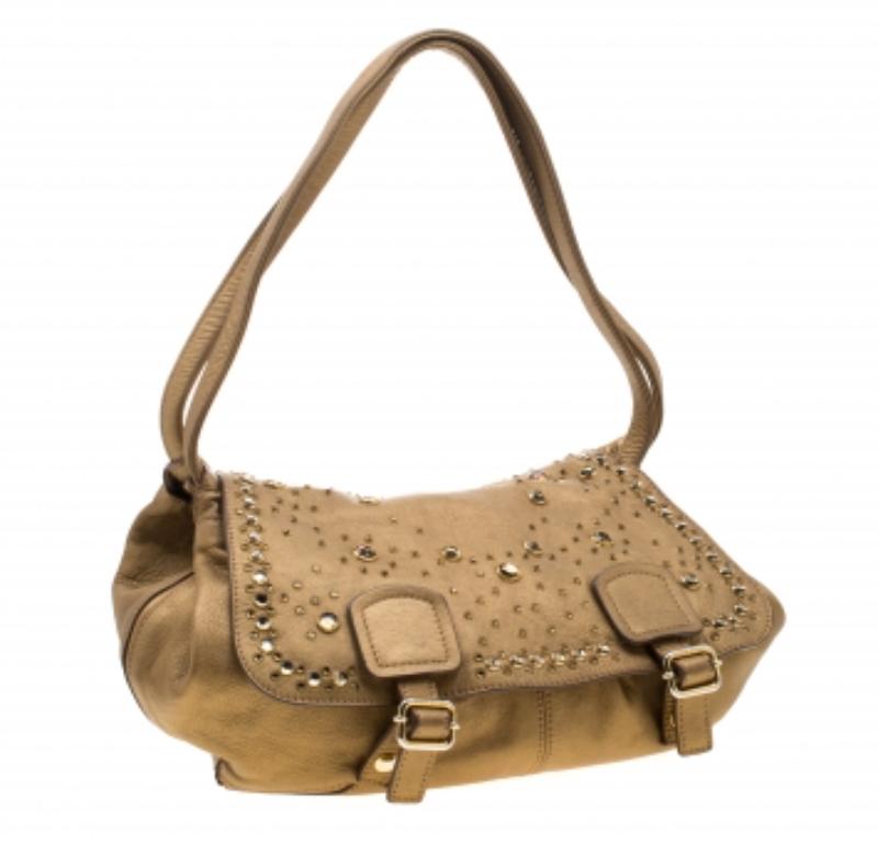 Sonia Rykiel - Borsa a tracolla in pelle con borchie in oro metallizzato in vendita 2