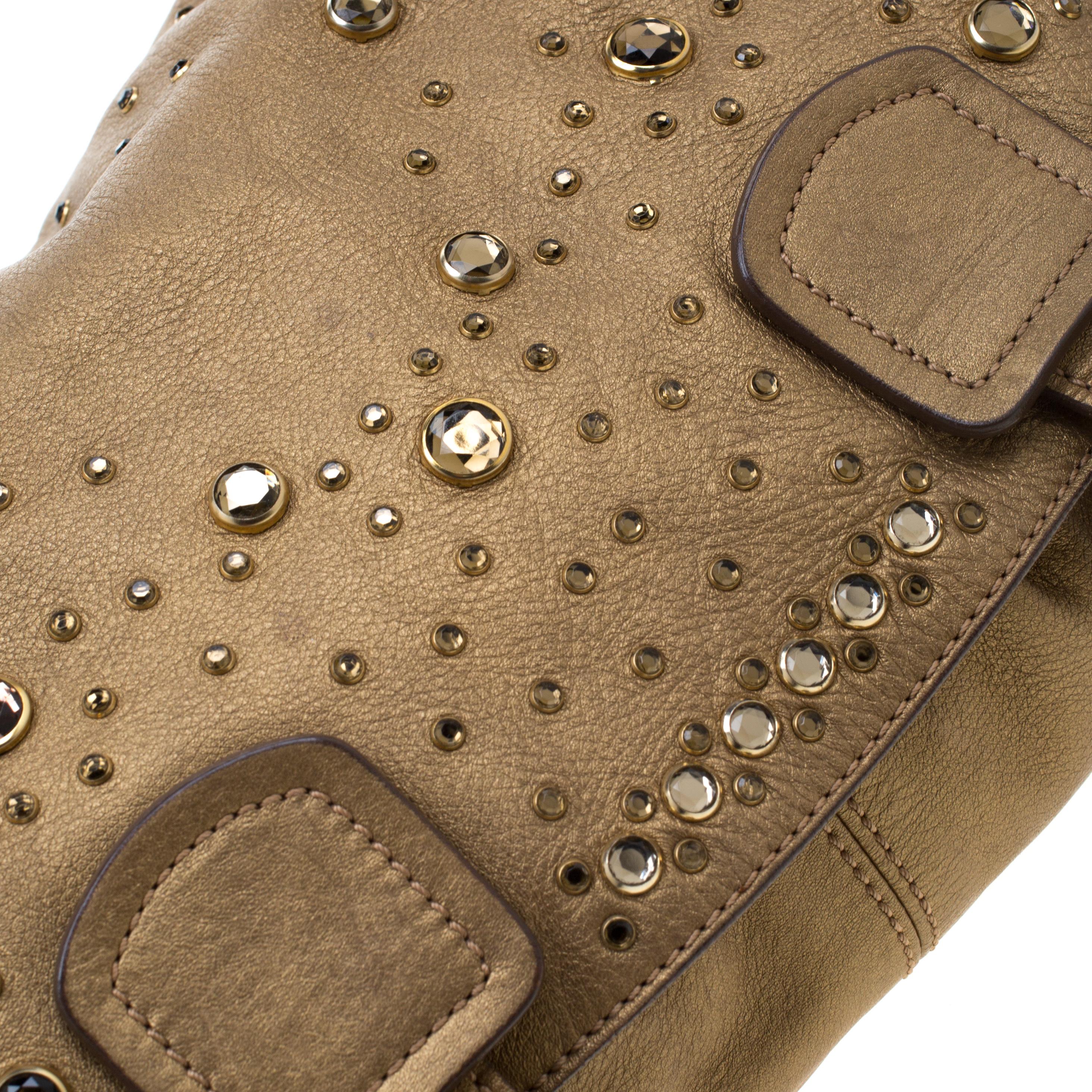 Sonia Rykiel Metallic Gold Leather Studded Shoulder Bag In Good Condition For Sale In Dubai, Al Qouz 2