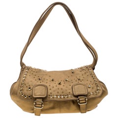 Sonia Rykiel Metallic Gold Leather Studded Shoulder Bag