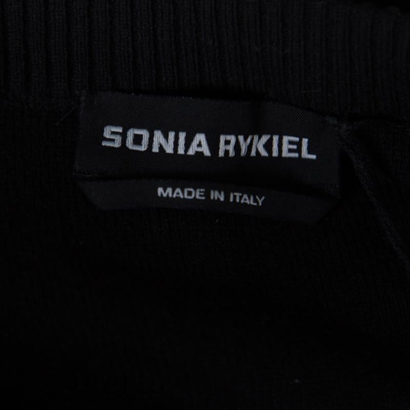 Women's Sonia Rykiel Monochrome Diamond Pattern Wool Embellished Crew Neck Sweater L