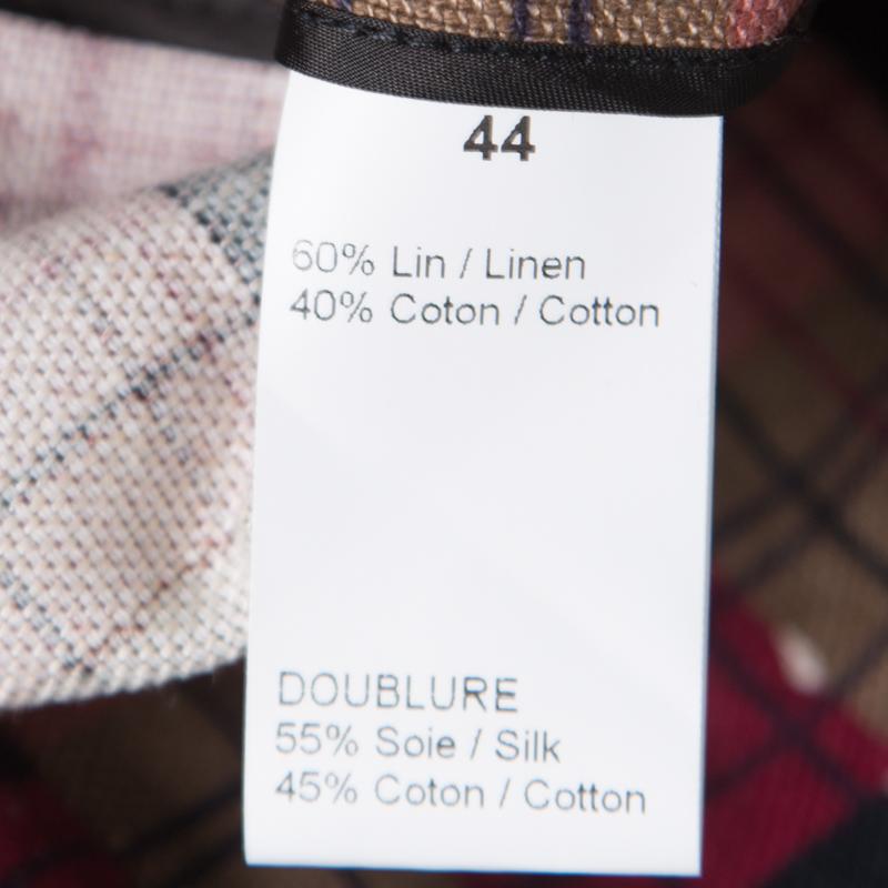 Women's Sonia Rykiel Multicolor Checked Printed Cotton and Linen Contrast Collar Blazer 