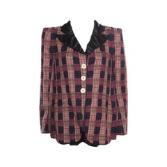 Sonia Rykiel Multicolor Checked Printed Cotton and Linen Contrast Collar Blazer