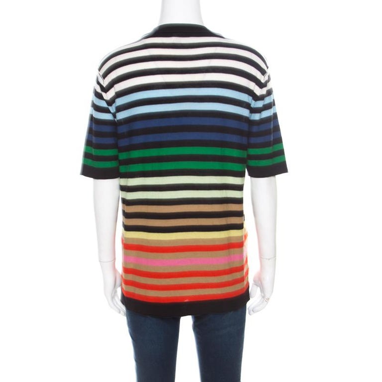 Sonia Rykiel Multicolor Striped Cotton and Silk Vinyl Strip Detail Top ...
