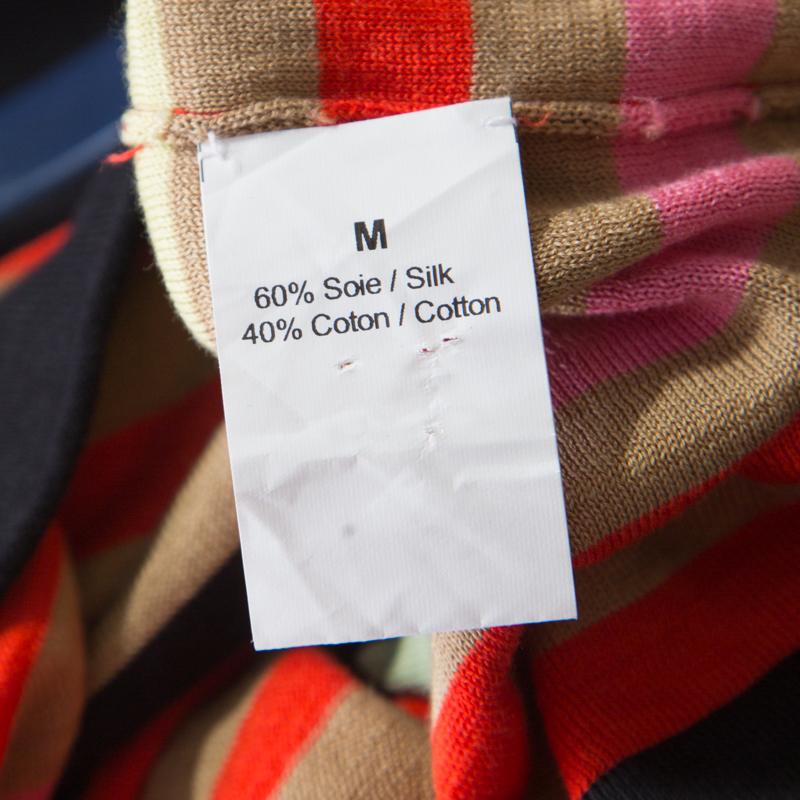 Sonia Rykiel Multicolor Striped Cotton and Silk Vinyl Strip Detail Top M In Good Condition In Dubai, Al Qouz 2