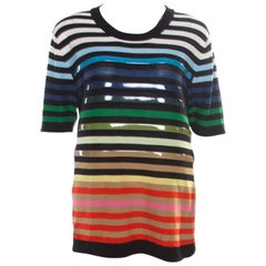 Sonia Rykiel Multicolor Striped Cotton and Silk Vinyl Strip Detail Top M