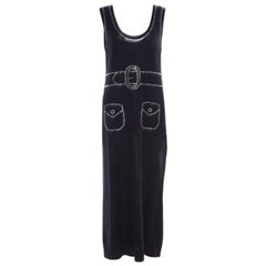 Sonia Rykiel Navy Blue Purl Knit Sleeveless Trompe L'oeil Diamanté Maxi Dress L