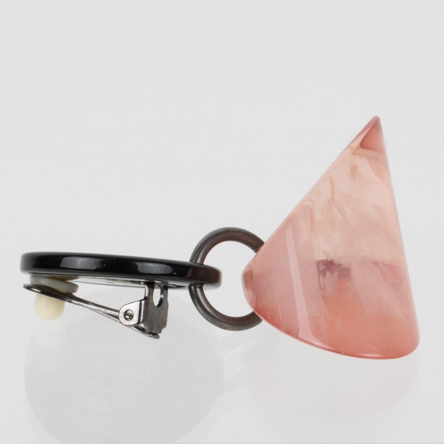 Sonia Rykiel Paris Black and Pink Resin Dangle Clip Earrings For Sale 3