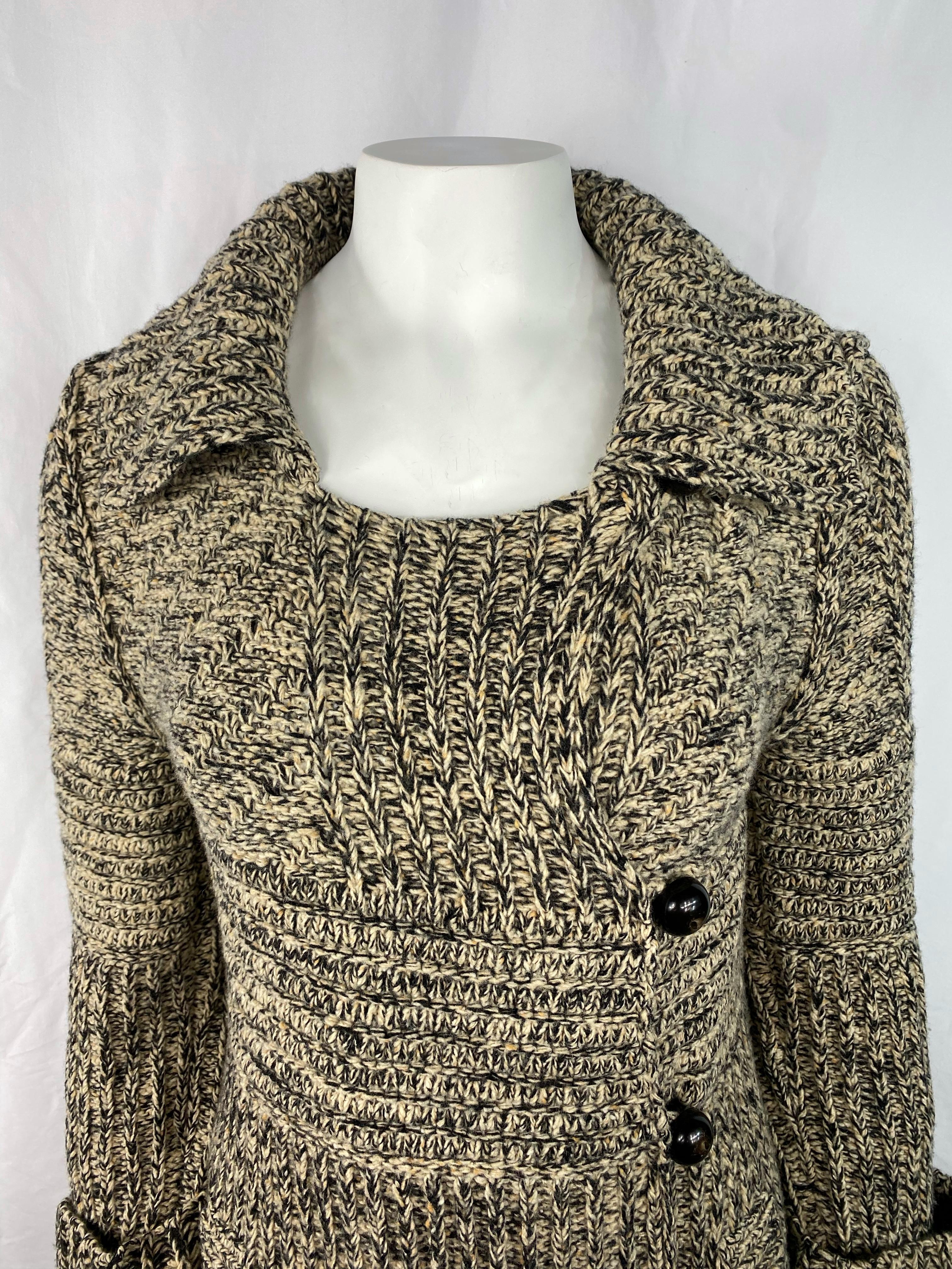 Product details:

The set is designed by Sonia Rykiel in France, it features black and light brown/ beige color palette. 
The cardigan is size 38, it features front button closure, collar detail and pockets on the sides.
Measurements: 37