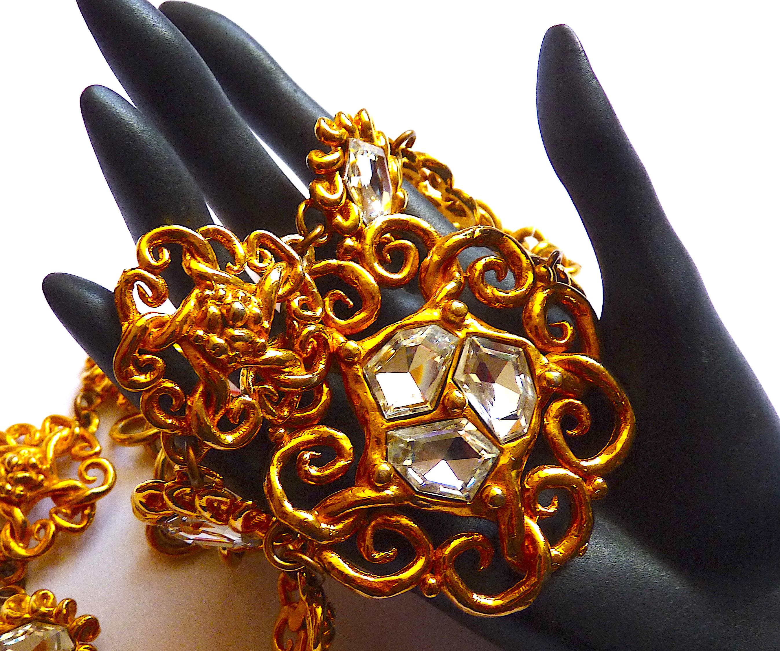 Sonia Rykiel Paris Glass Cabochons Gilt Metal Necklace or Belt, Vintage 1980s For Sale 1