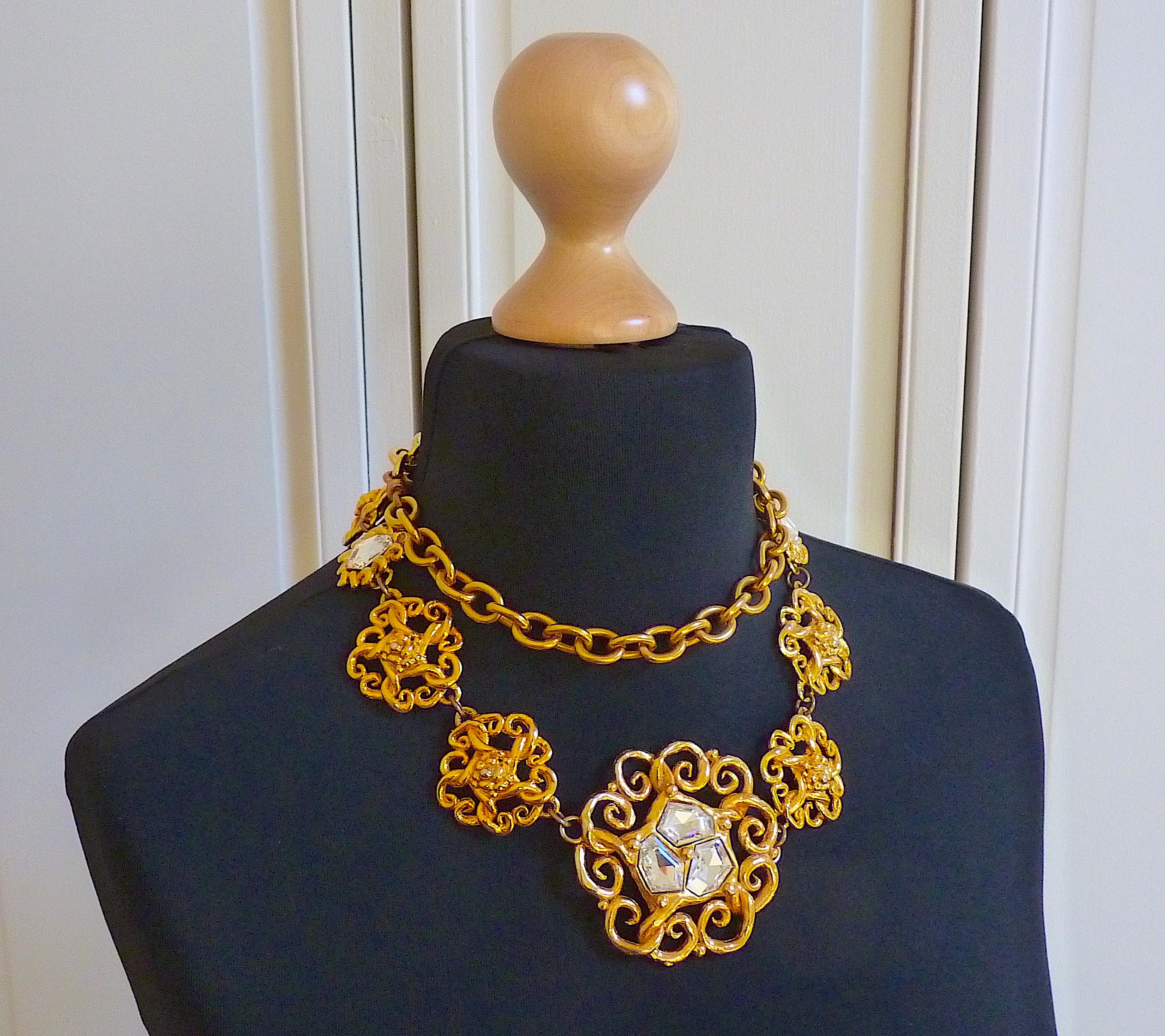 Sonia Rykiel Paris Glass Cabochons Gilt Metal Necklace or Belt, Vintage 1980s For Sale 2