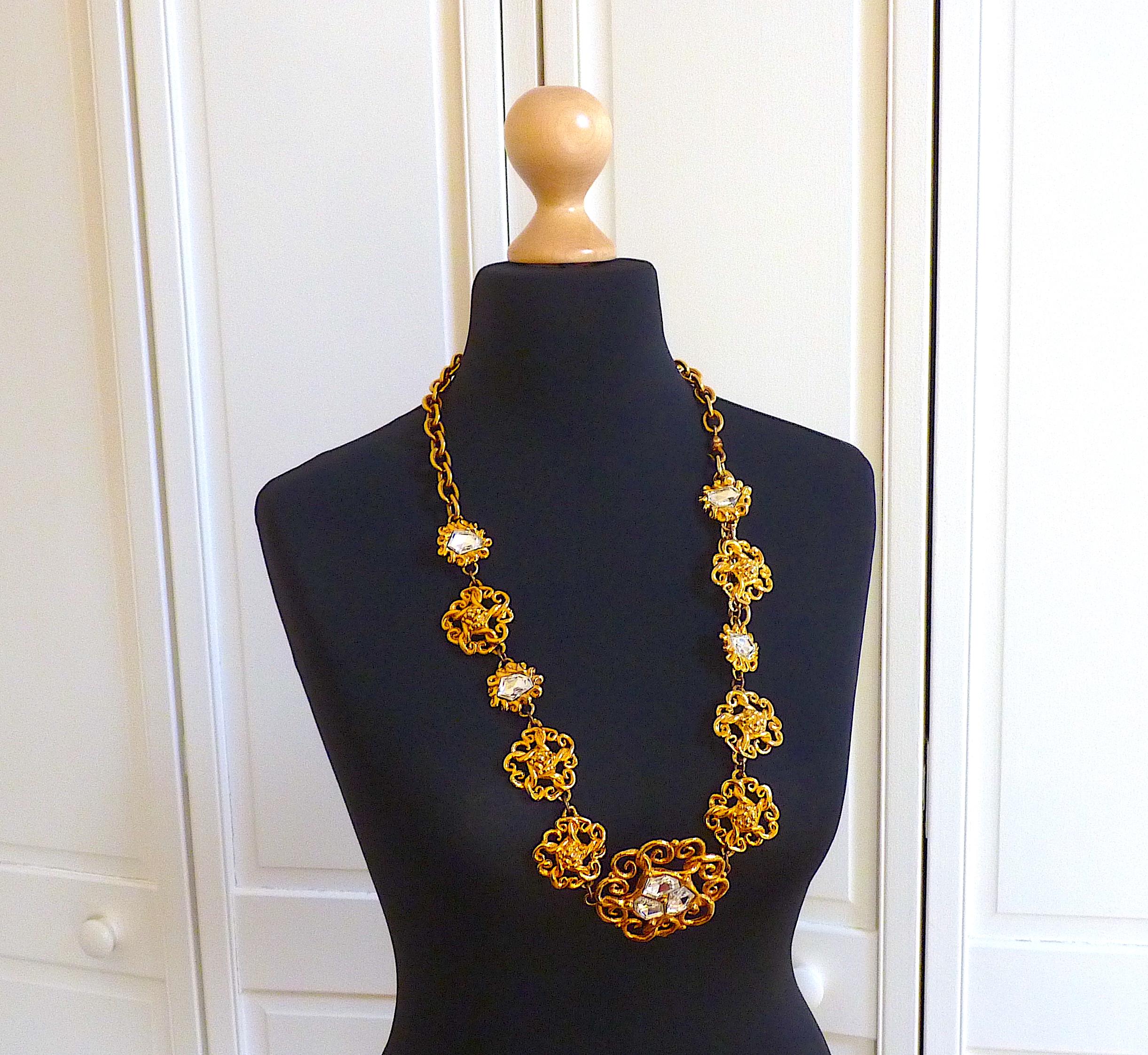 Sonia Rykiel Paris Collier ou ceinture en métal doré avec cabochons de verre, vintage des années 1980 en vente 3