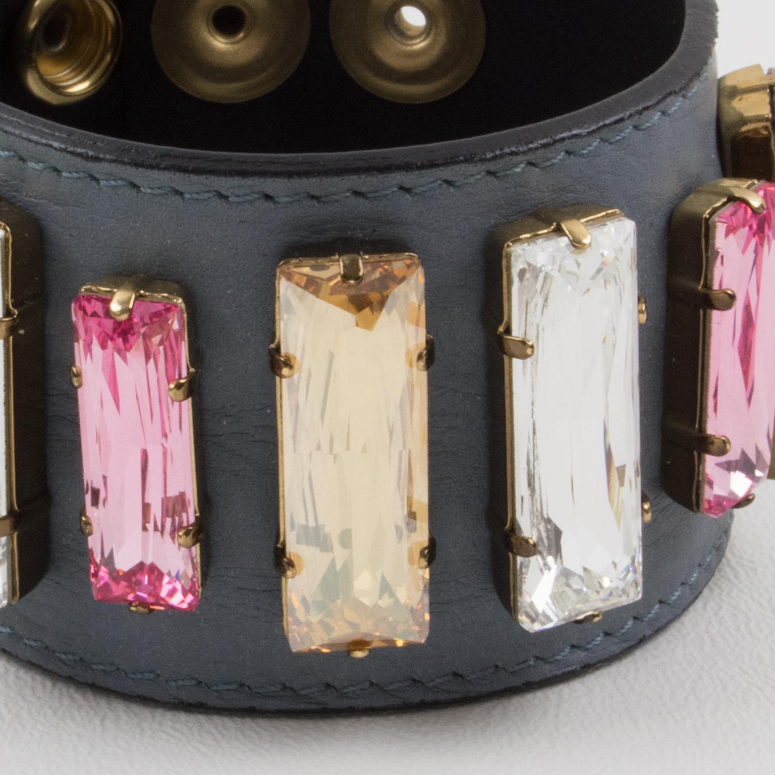 Sonia Rykiel Paris Pastel Jeweled and Gray Leather Belt Bracelet For Sale 8