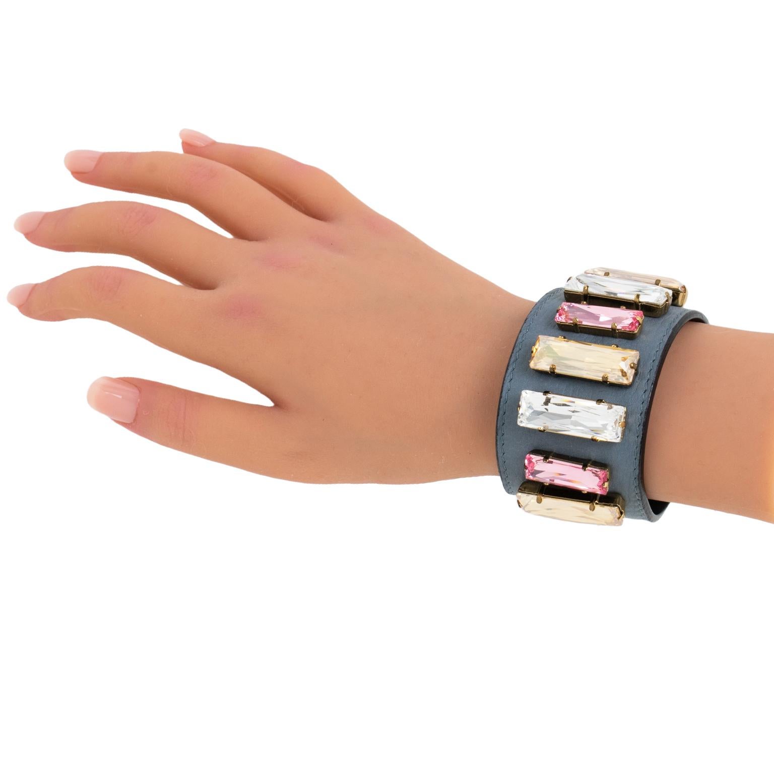 Sonia Rykiel Paris Pastel Jeweled and Gray Leather Belt Bracelet For Sale 10