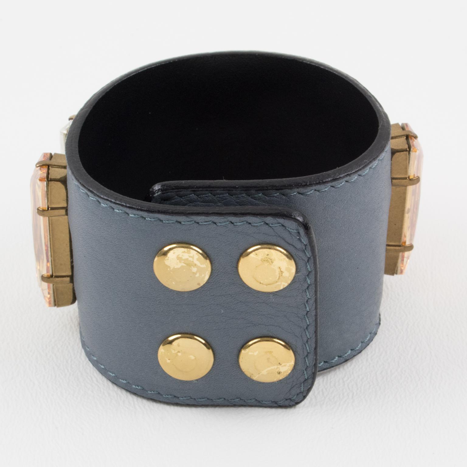 Sonia Rykiel Paris Pastel Jeweled and Gray Leather Belt Bracelet For Sale 2