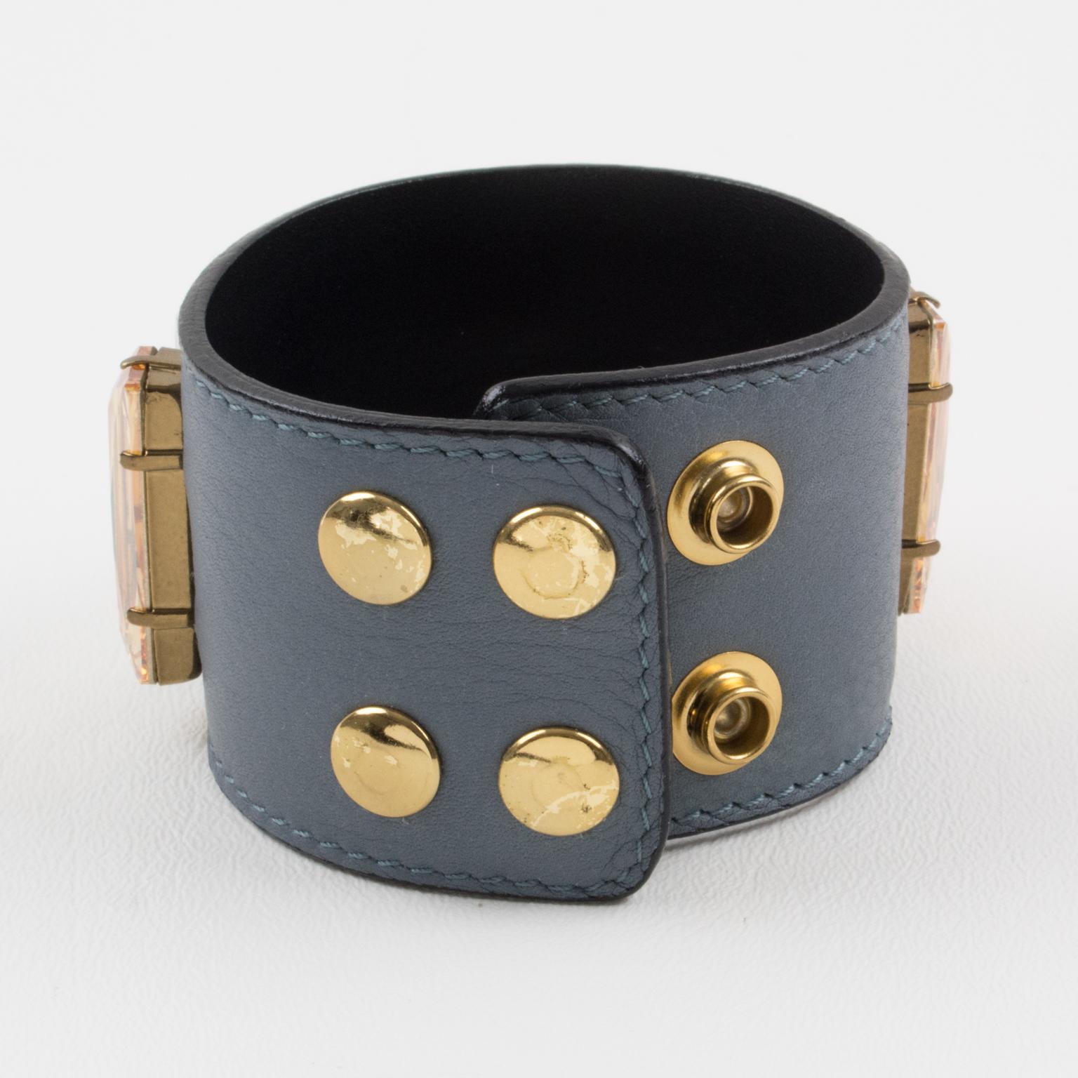 Sonia Rykiel Paris Pastel Jeweled and Gray Leather Belt Bracelet For Sale 1