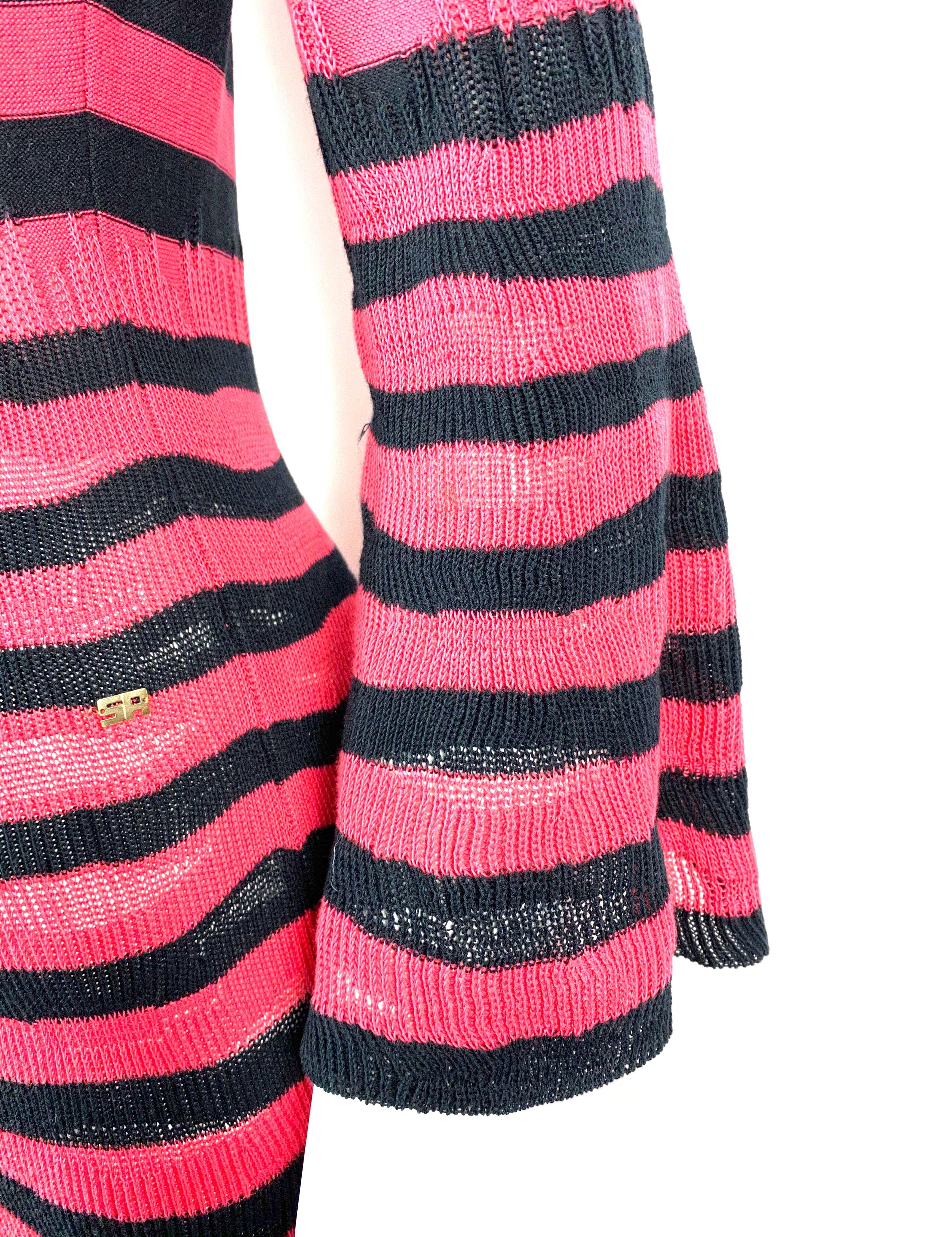Sonia Rykiel Paris Pink and Navy Striped Maxi Dress w/ Flower Brooch Size 38 For Sale 8