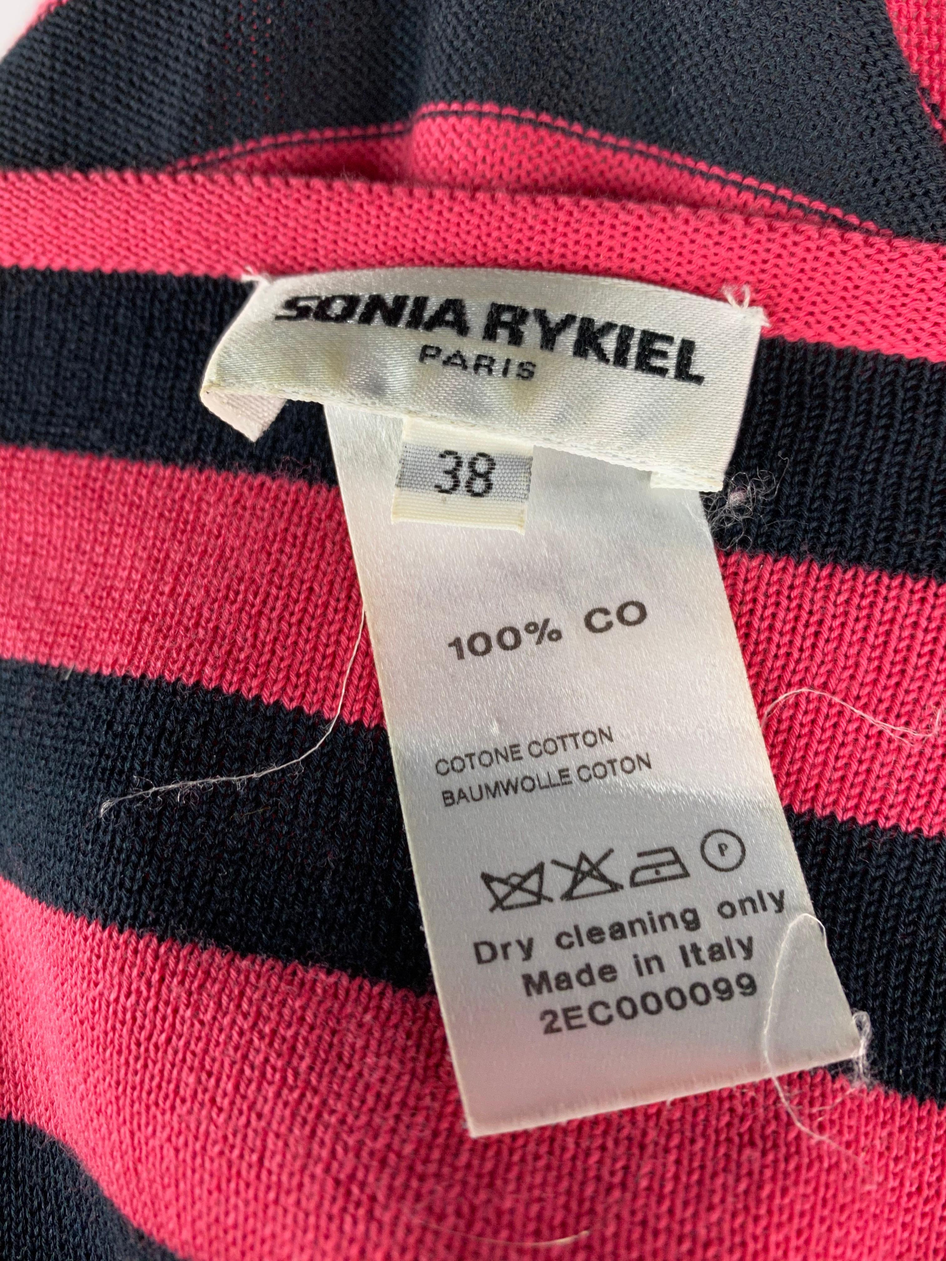 Sonia Rykiel Paris Pink and Navy Striped Maxi Dress w/ Flower Brooch Size 38 For Sale 9