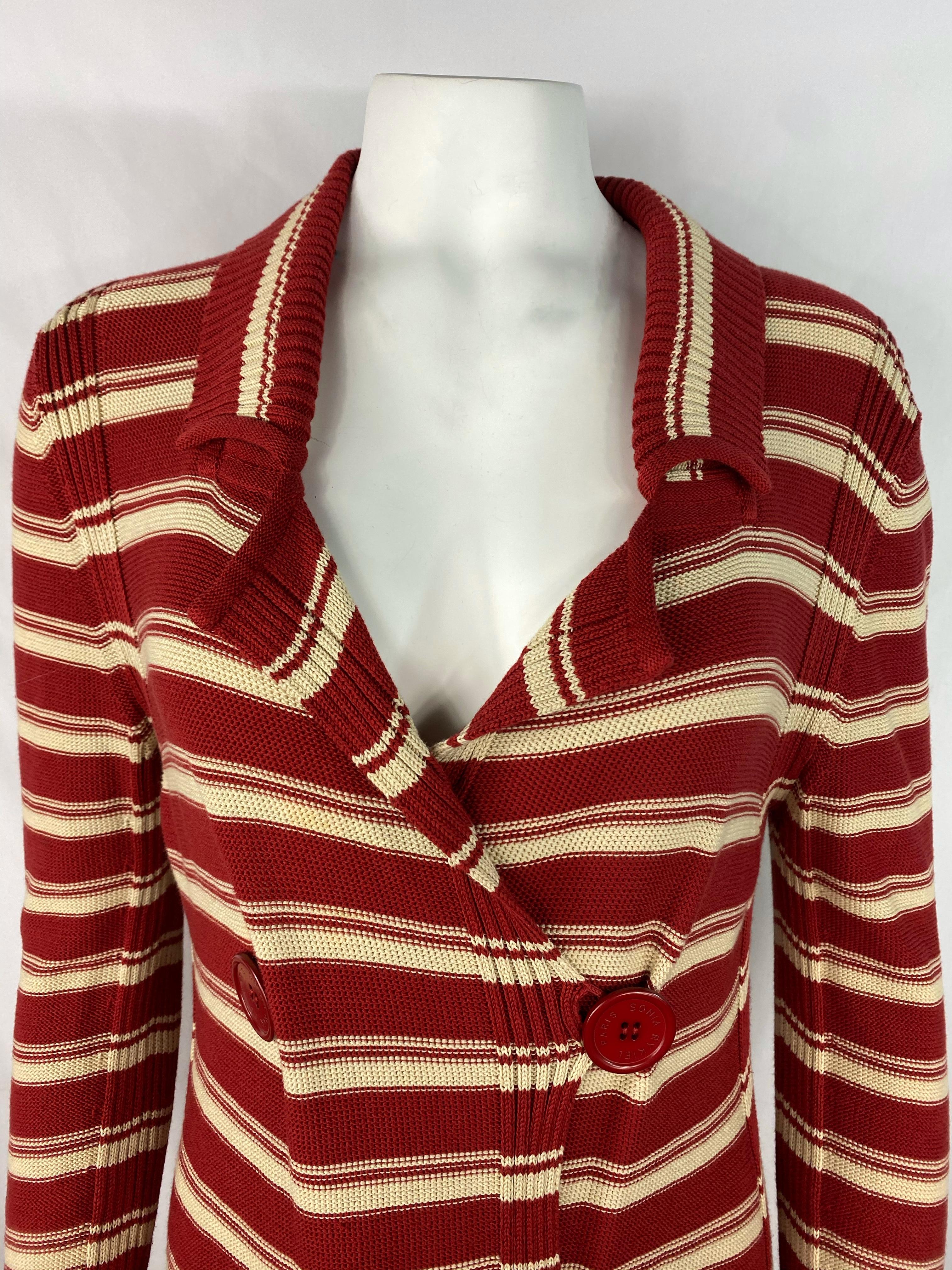 Sonia Rykiel - Pull cardigan en coton tricoté rouge et blanc, Paris, taille 42 Pour femmes en vente