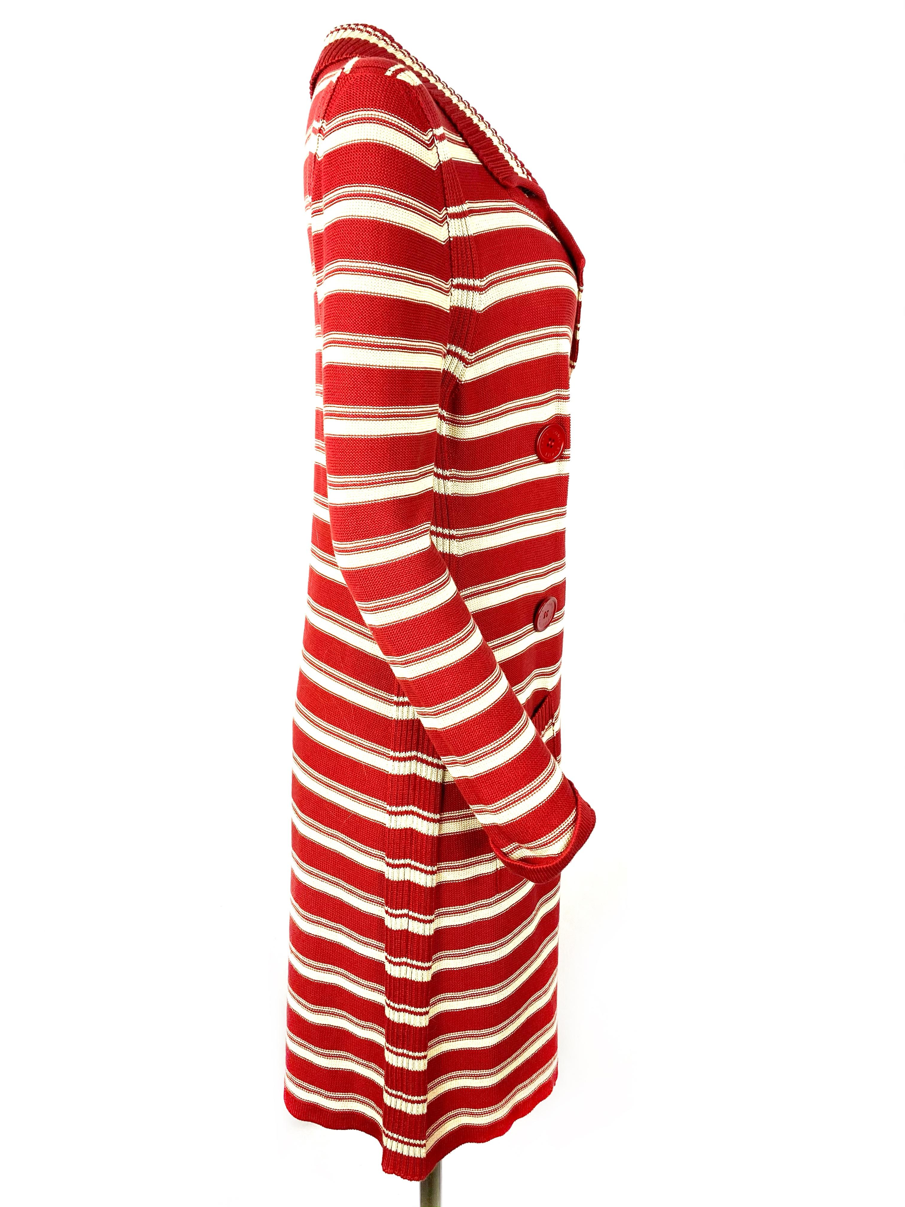 Sonia Rykiel - Pull cardigan en coton tricoté rouge et blanc, Paris, taille 42 en vente 1