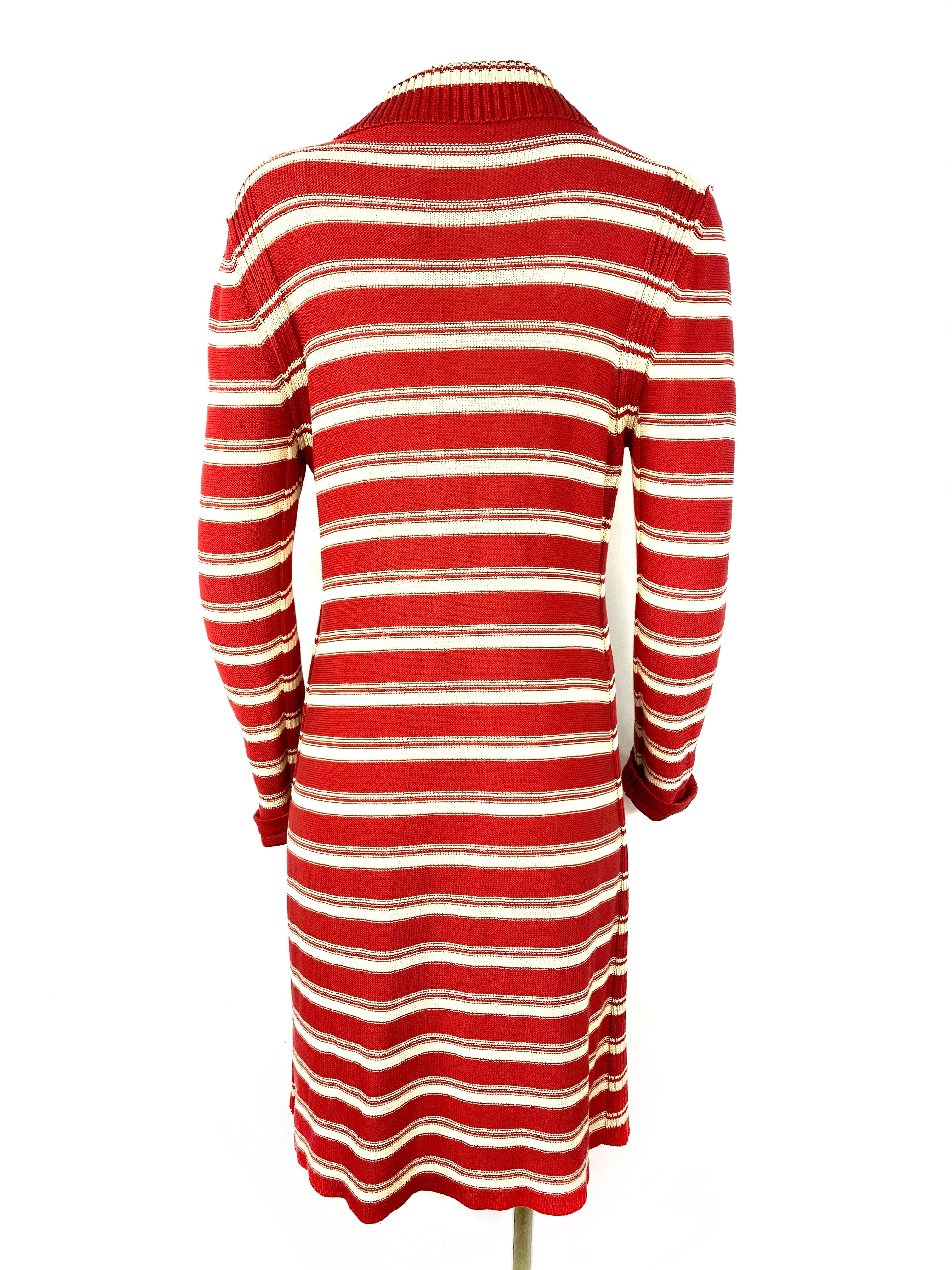 Sonia Rykiel - Pull cardigan en coton tricoté rouge et blanc, Paris, taille 42 en vente 2
