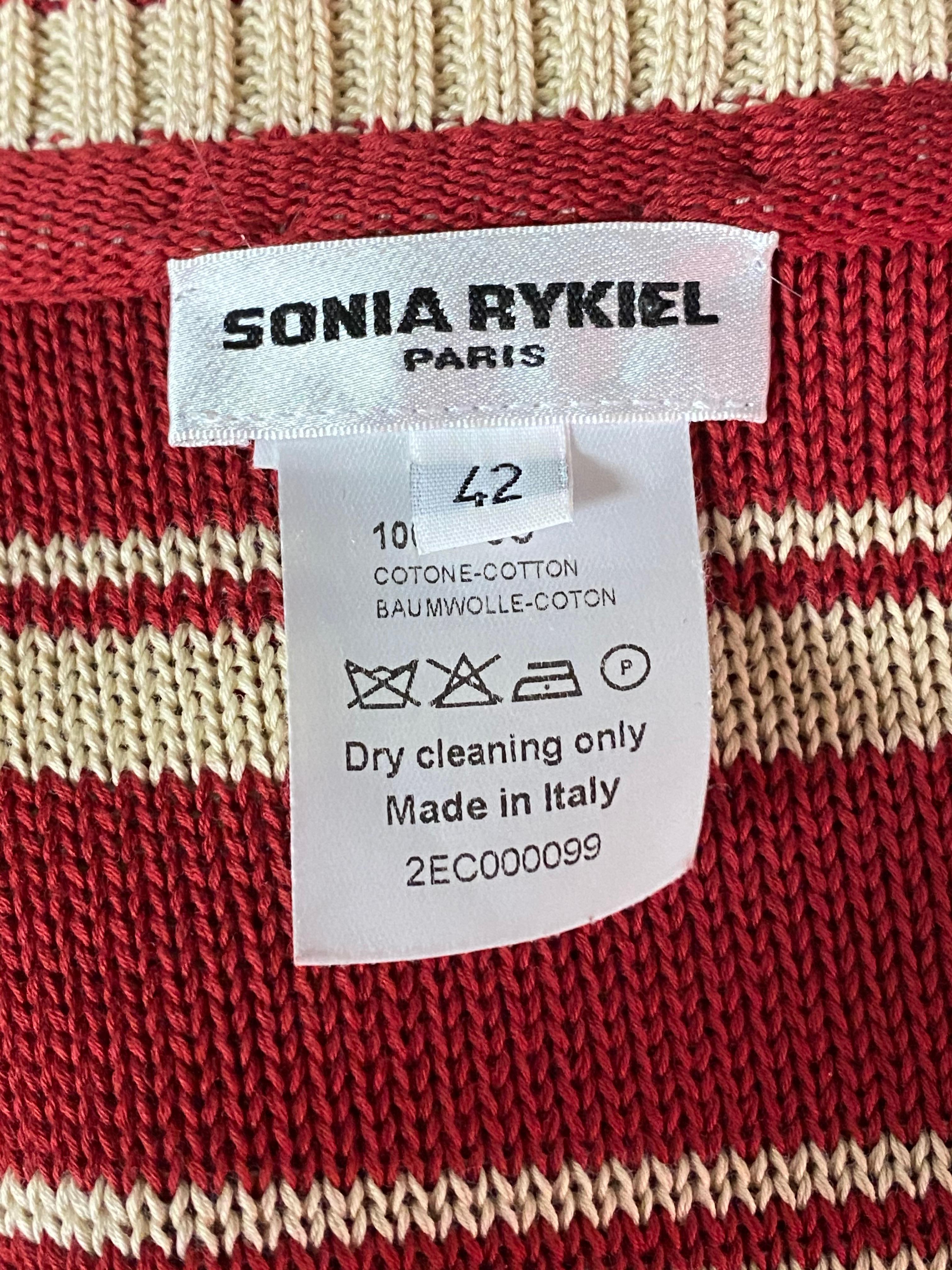 Sonia Rykiel Paris Red and White Knit Cotton Cardigan Sweater, Size 42 For Sale 1