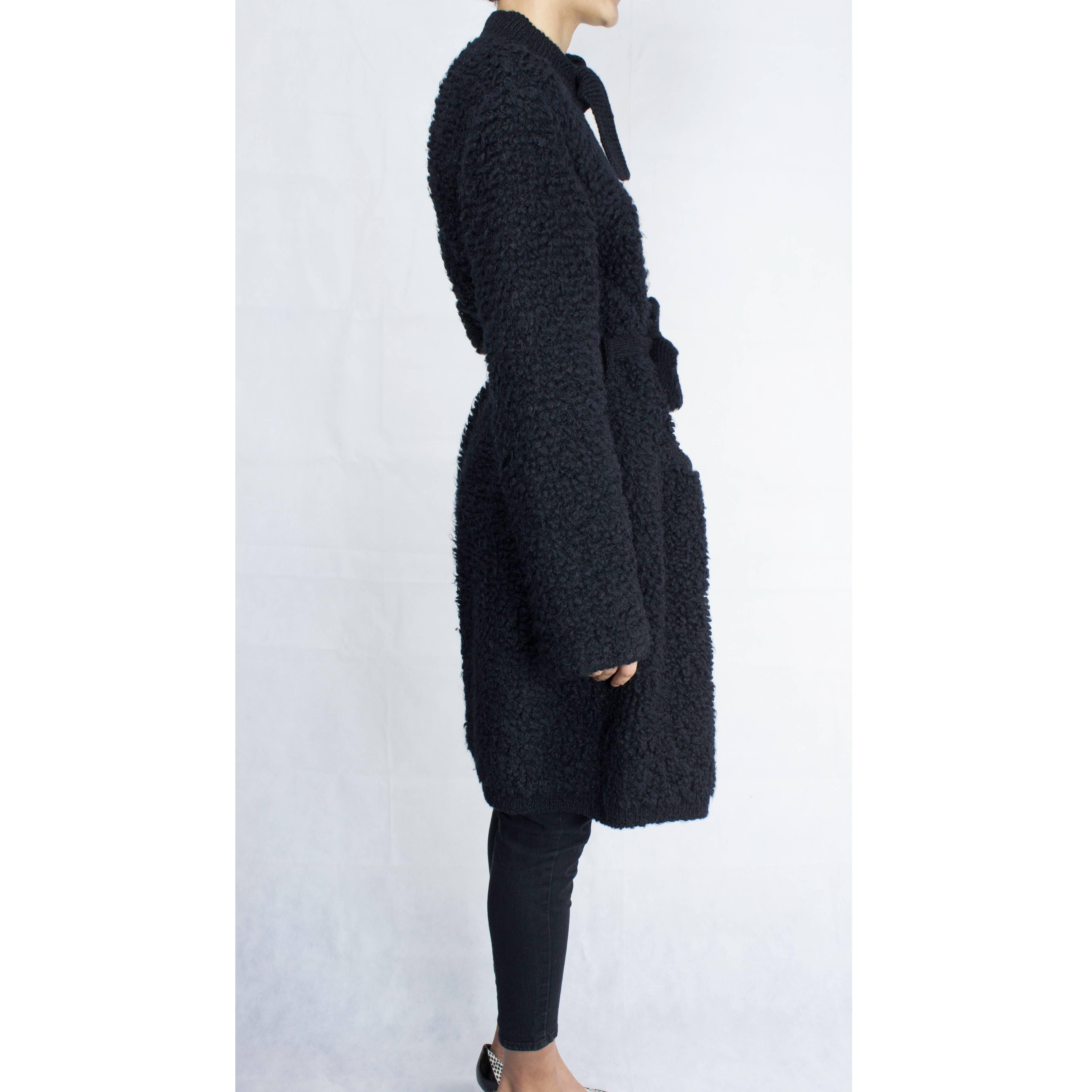 Black  Sonia Rykiel  quintessentially French black knitted wool coat, circa 1960s For Sale