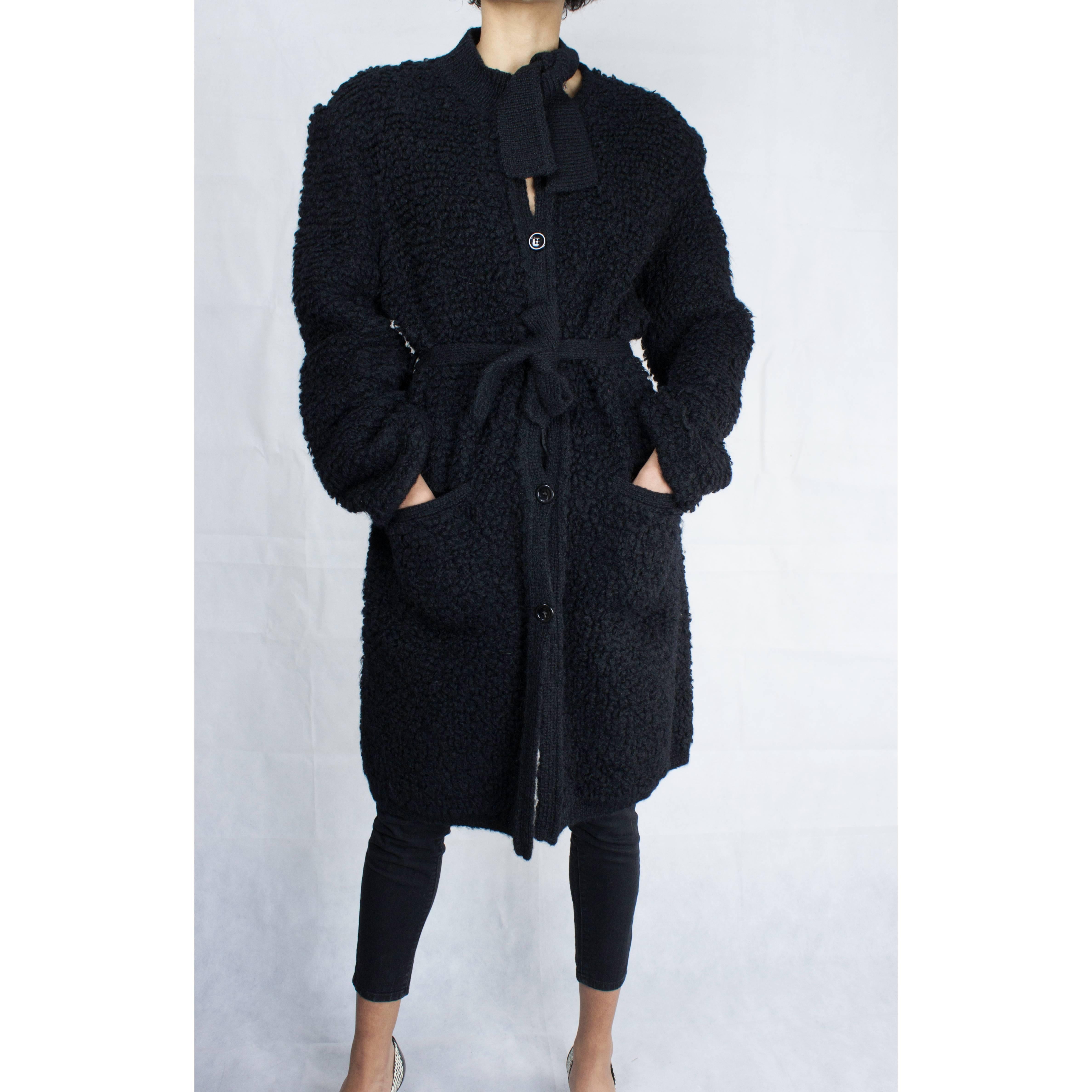 Women's Sonia Rykiel  quintessentially French black knitted wool coat, circa 1960s For Sale