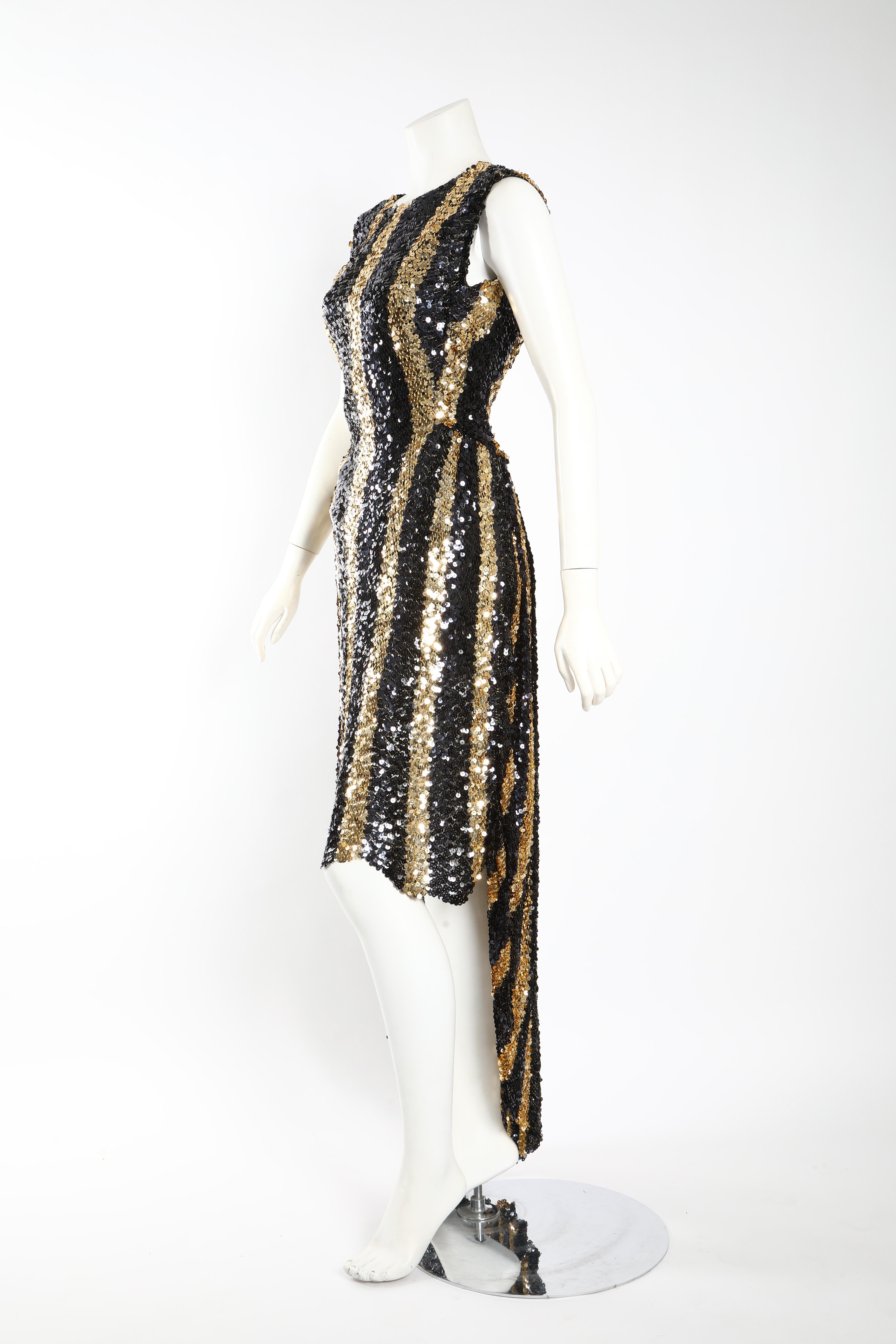 Sonia Rykiel Black and Gold Sequin High Low Stripe Dress In Good Condition For Sale In Thousand Oaks, CA