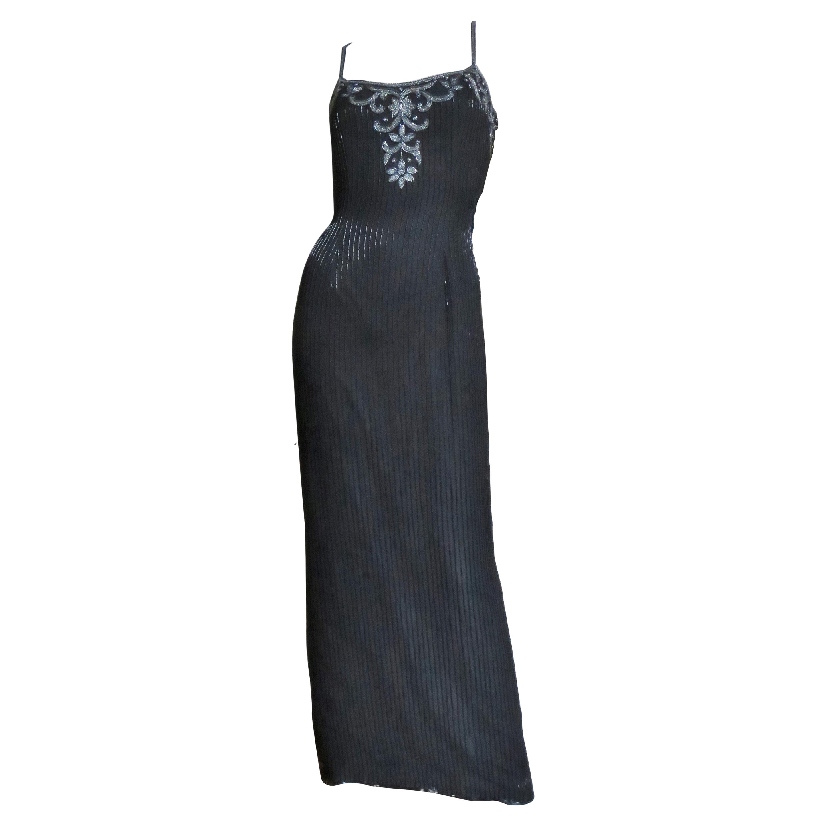 Sonia Rykiel Vestido de cuentas de seda con elaborada espalda escarpada Años 90