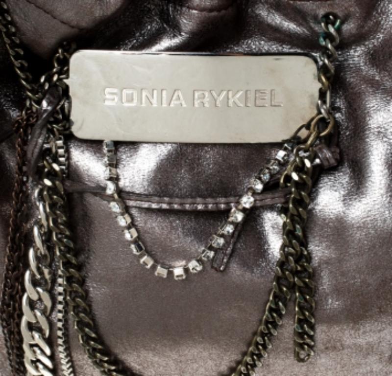 Nero Sonia Rykiel - Borsa a tracolla in pelle argentata e impreziosita da una catena in vendita