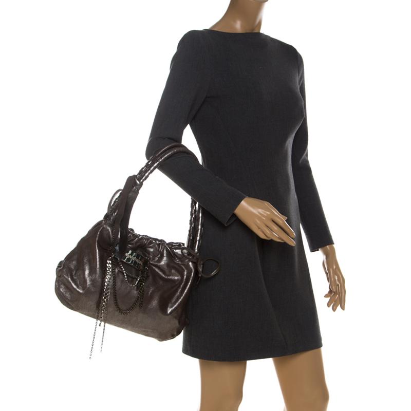 Black Sonia Rykiel Silver Leather Chain Embellished Shoulder Bag For Sale