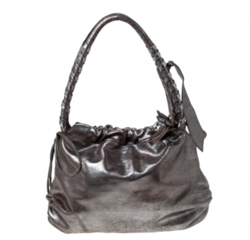 Donna Sonia Rykiel - Borsa a tracolla in pelle argentata e impreziosita da una catena in vendita