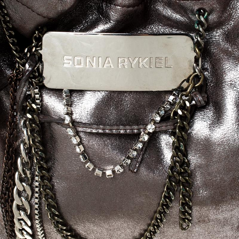 Sonia Rykiel Silver Leather Chain Embellished Shoulder Bag For Sale 1