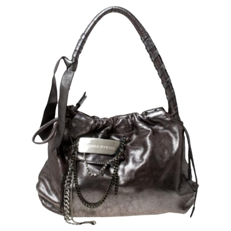Sonia Rykiel - Borsa a tracolla in pelle argentata e impreziosita da una catena in vendita