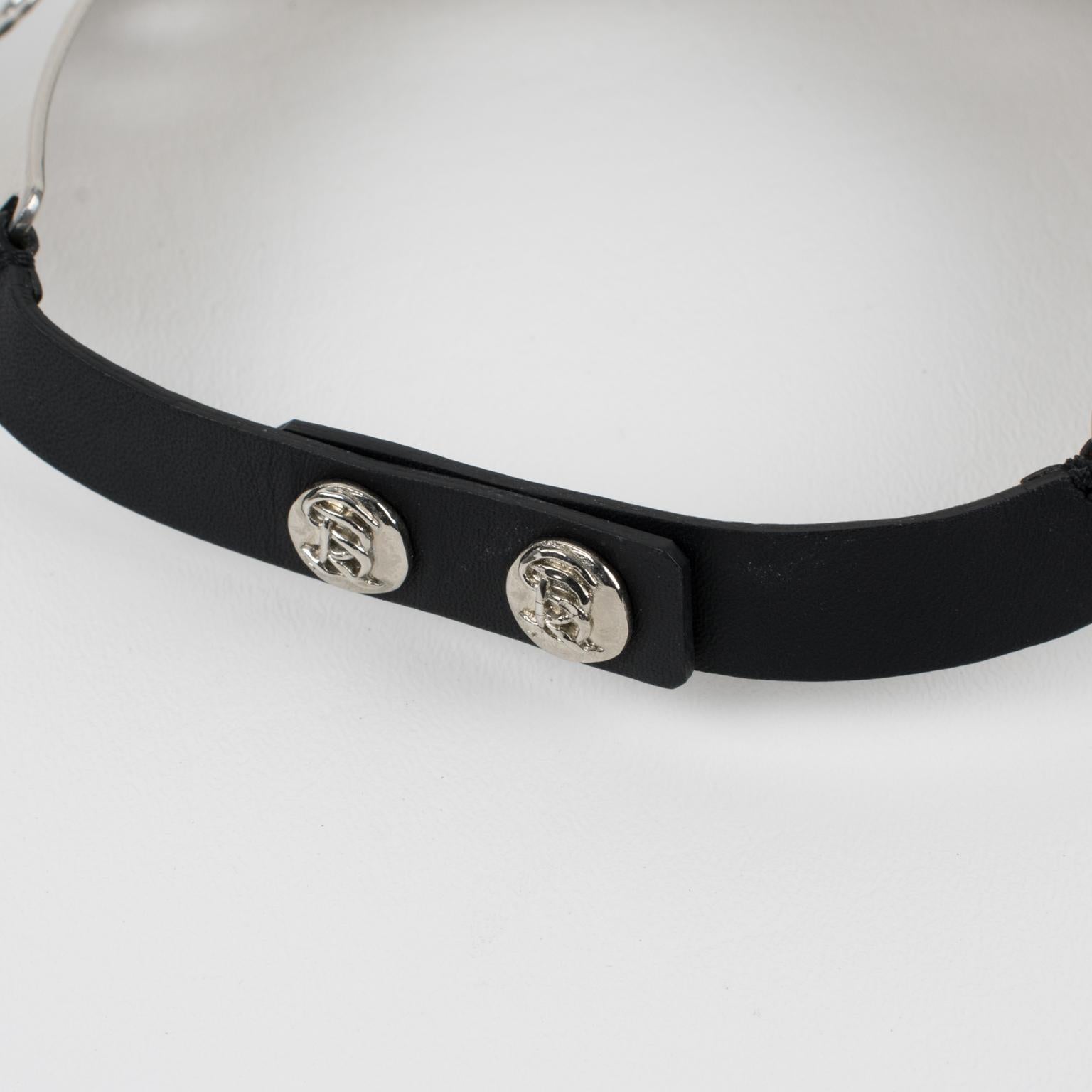 Sonia Rykiel Versilberte Metall-Latzhalskette mit blauen Glaskabochons im Angebot 7