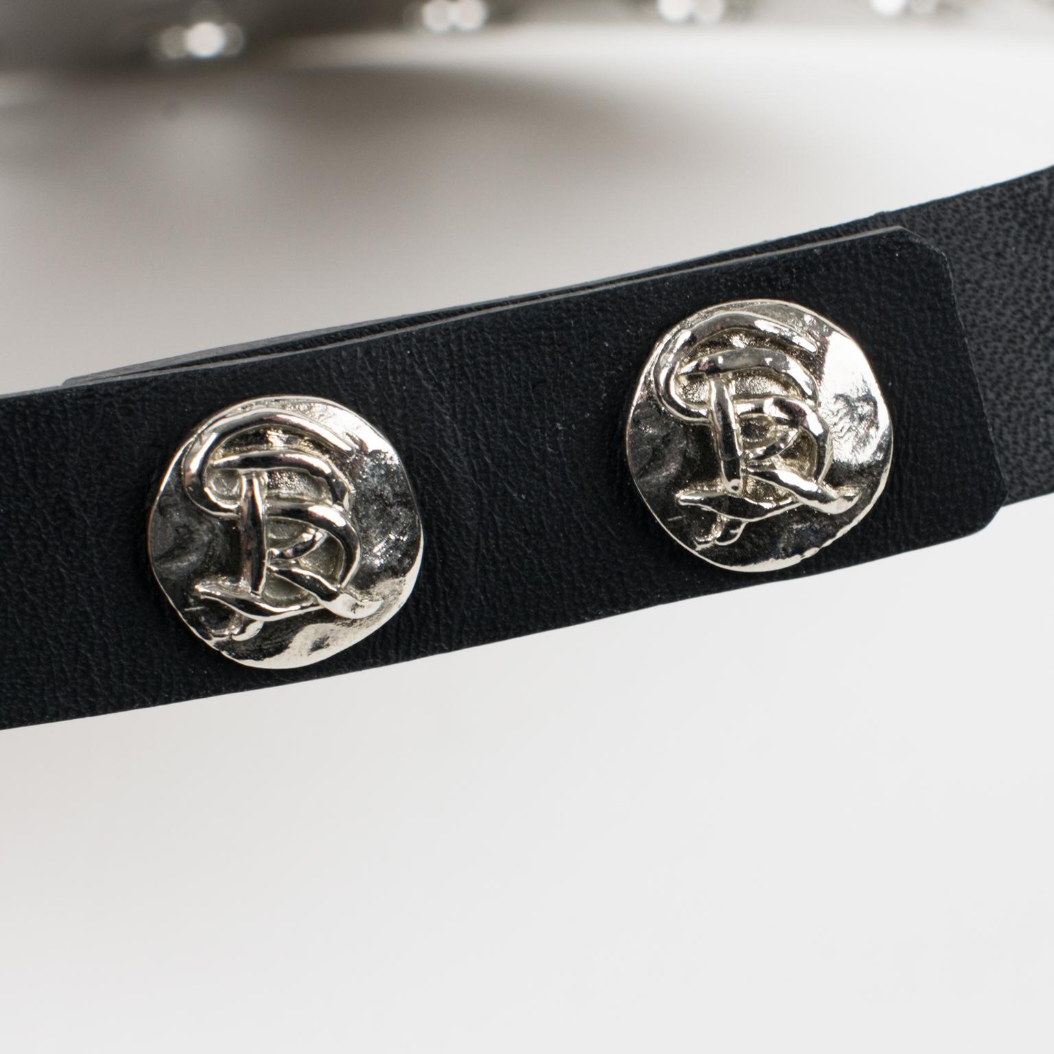 Sonia Rykiel Versilberte Metall-Latzhalskette mit blauen Glaskabochons im Angebot 8