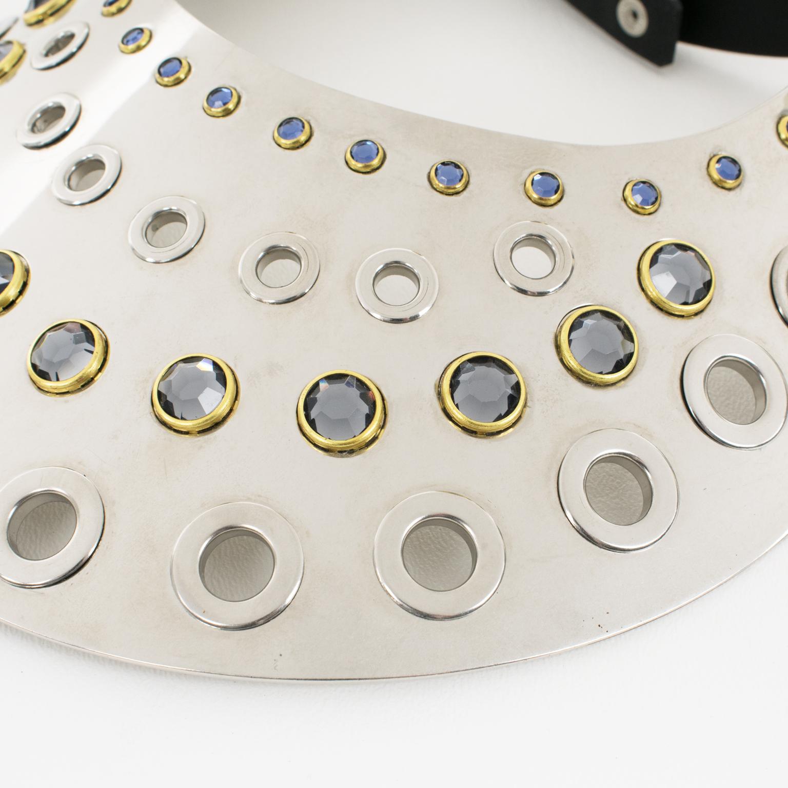 Sonia Rykiel Versilberte Metall-Latzhalskette mit blauen Glaskabochons im Angebot 2