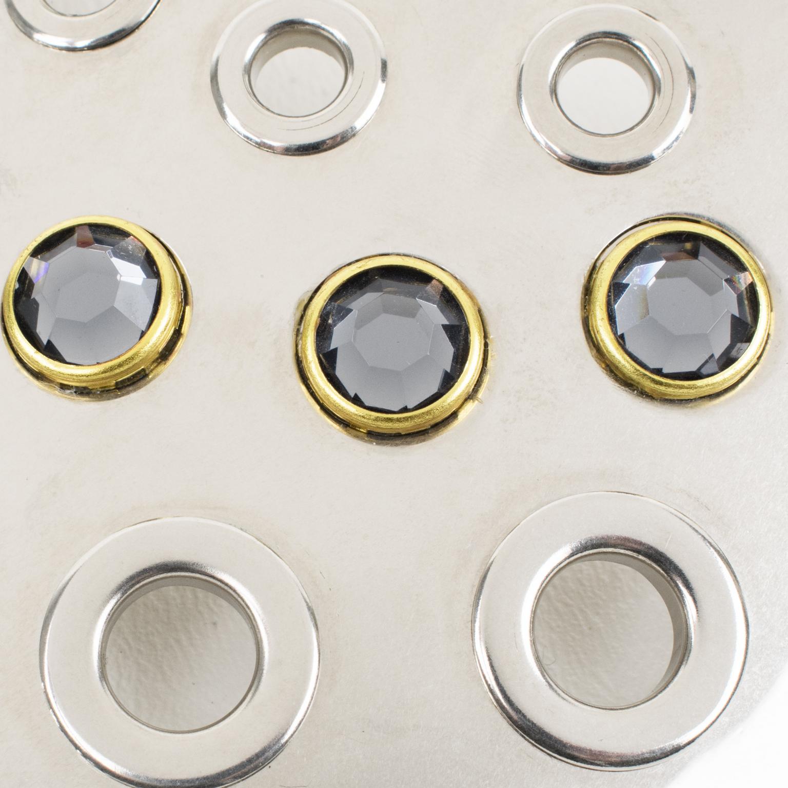 Sonia Rykiel Versilberte Metall-Latzhalskette mit blauen Glaskabochons im Angebot 4