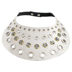 Sonia Rykiel Versilberte Metall-Latzhalskette mit blauen Glaskabochons