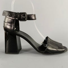 SONIA RYKIEL Taille 10 Sandales à lanières en cuir noir à rayures