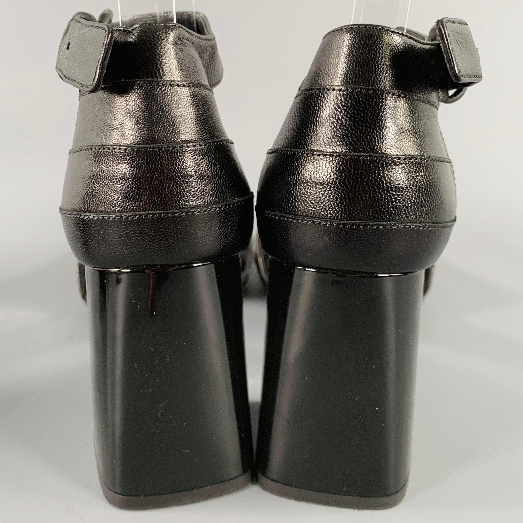 SONIA RYKIEL Size 10 Black Leather Stripe Ankle Strap Sandals In Excellent Condition In San Francisco, CA