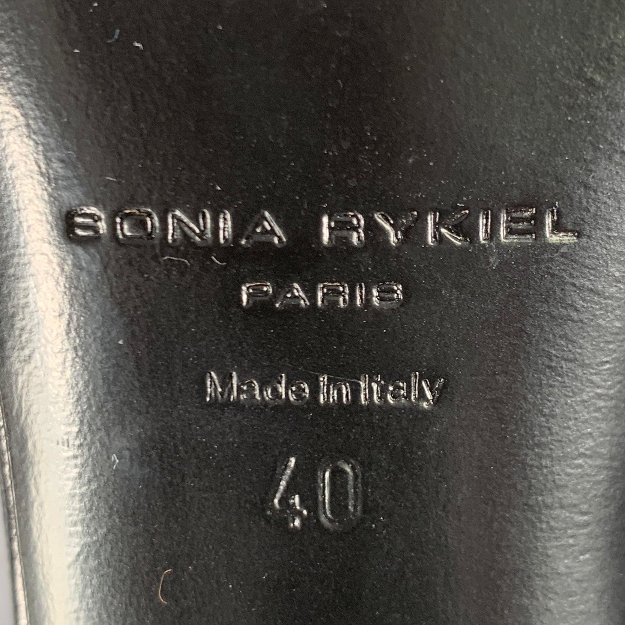 SONIA RYKIEL Size 10 Black Leather Stripe Ankle Strap Sandals 3