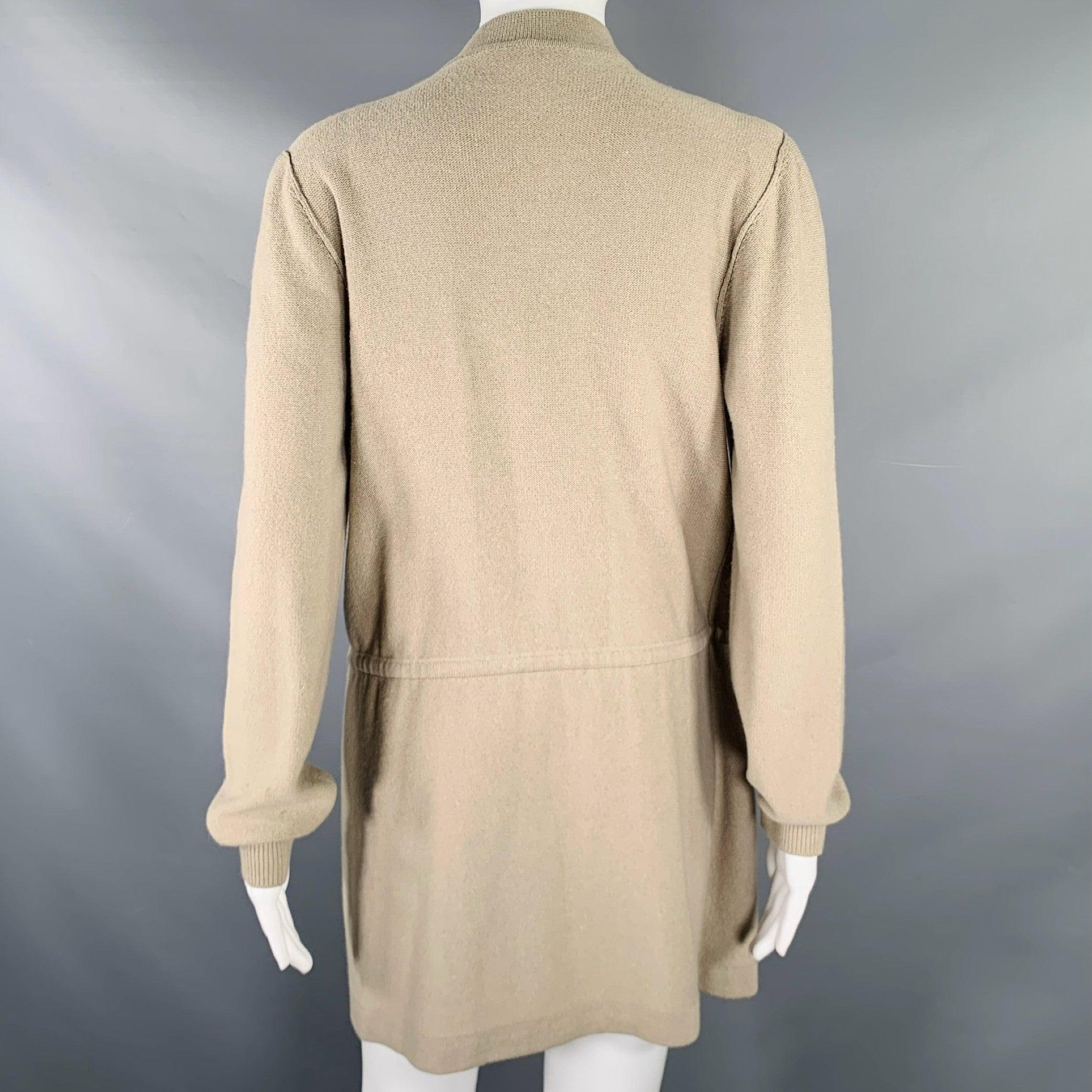 SONIA RYKIEL Size 4 Beige Taupe Belted Knit Cardigan In Good Condition For Sale In San Francisco, CA