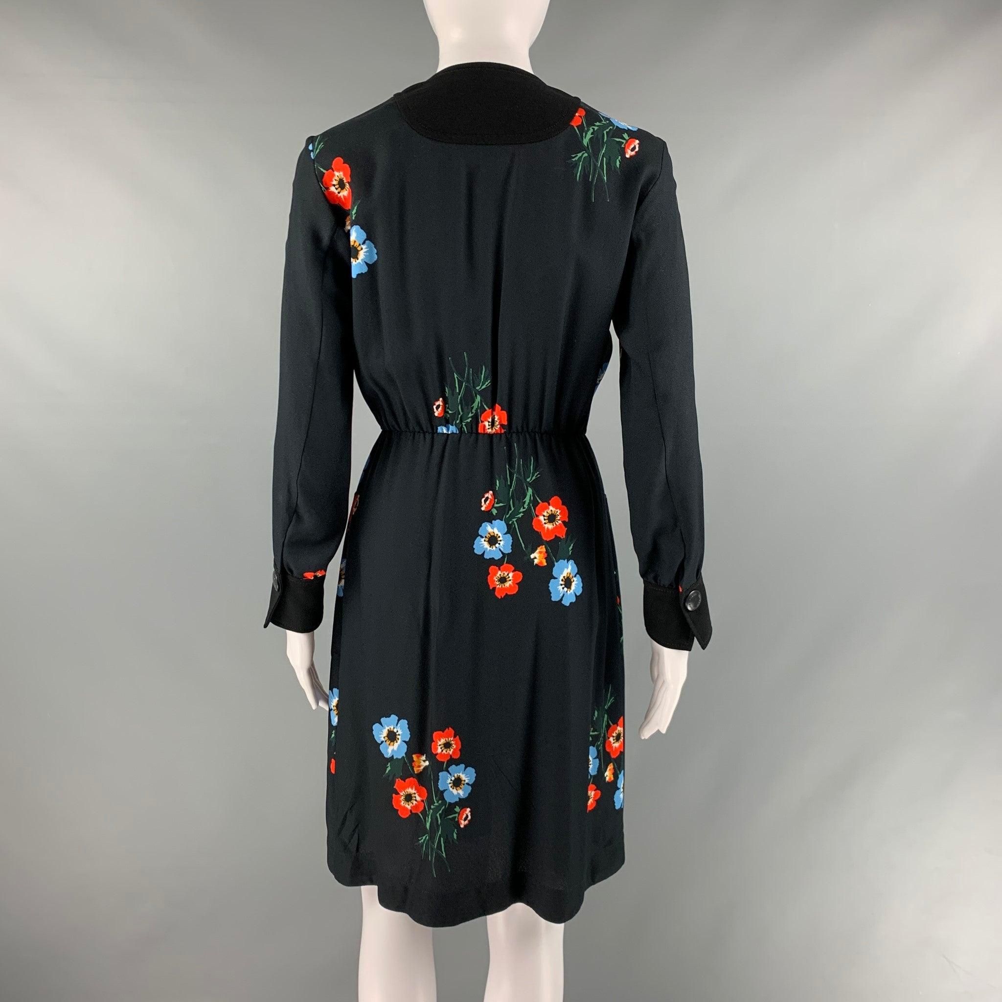 Women's SONIA RYKIEL Size 4 Black Multi-Color Viscose Floral Snaps Dress For Sale